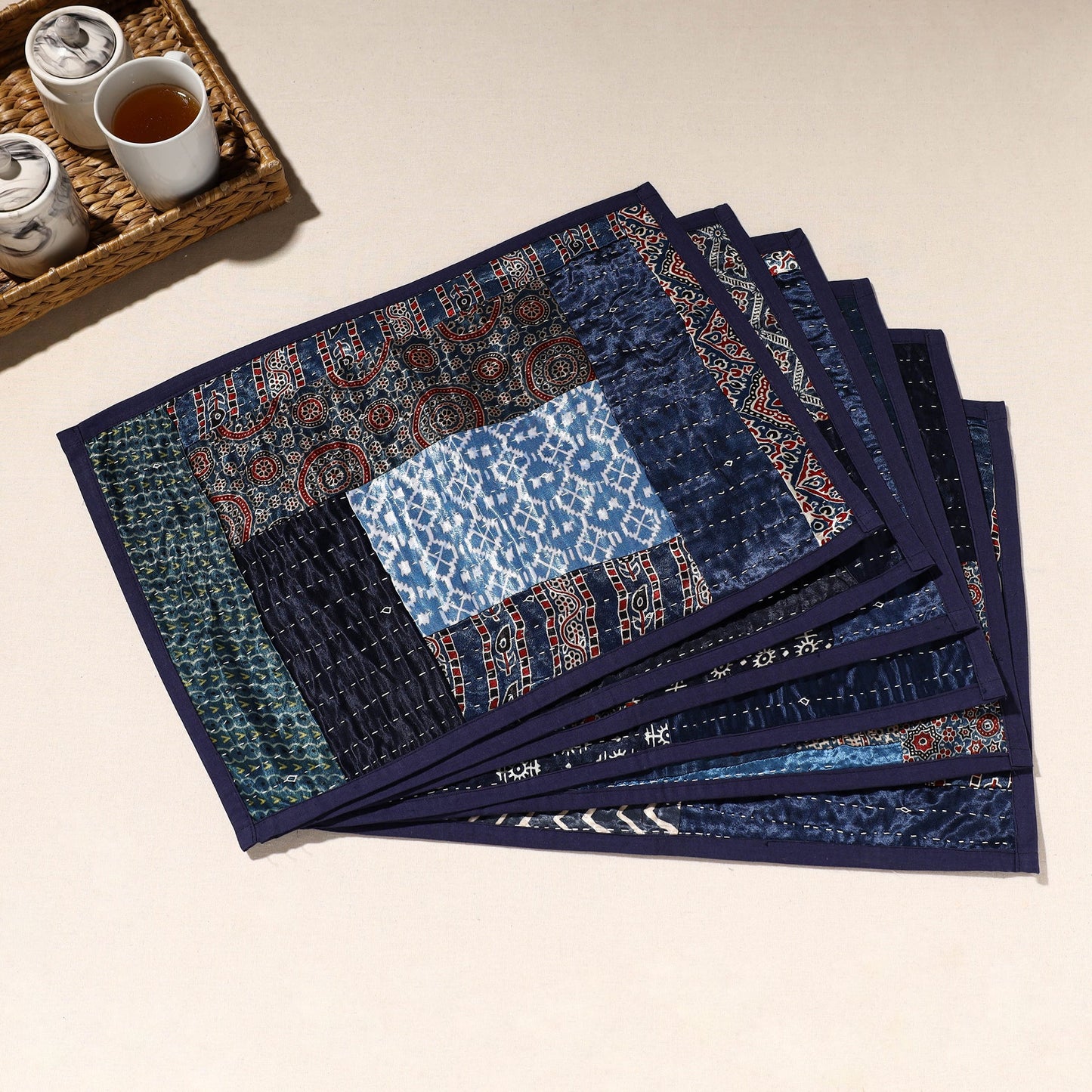 Blue Tagai Embroidery Table Mats