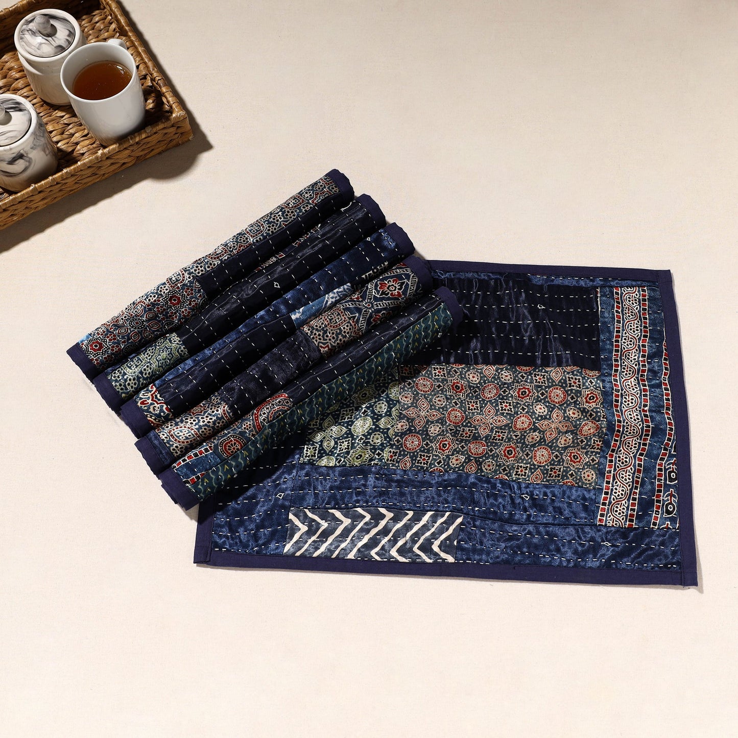 Blue Tagai Embroidery Table Mats