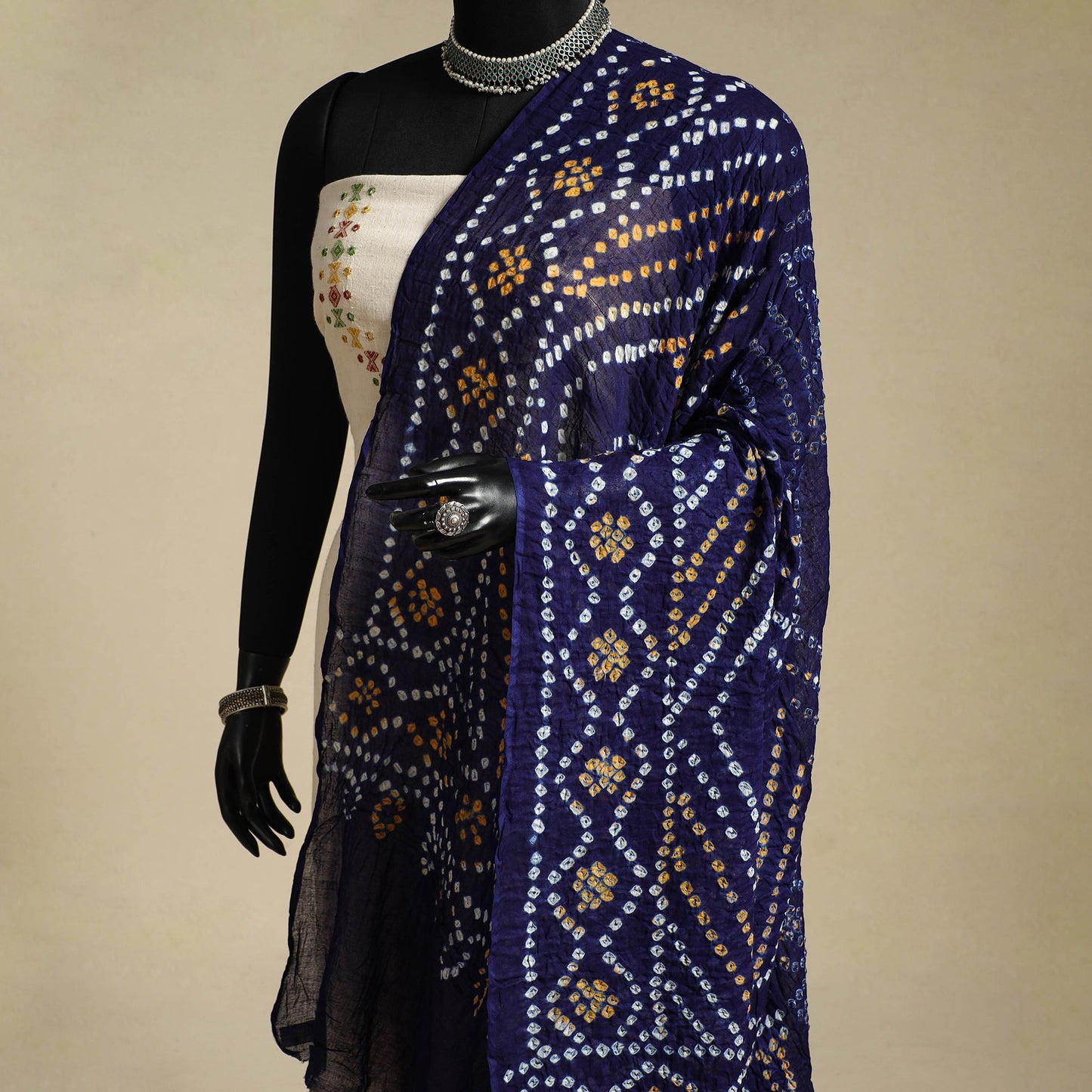 Blue - kutch tie-dye mul cotton bandhani dupatta 09