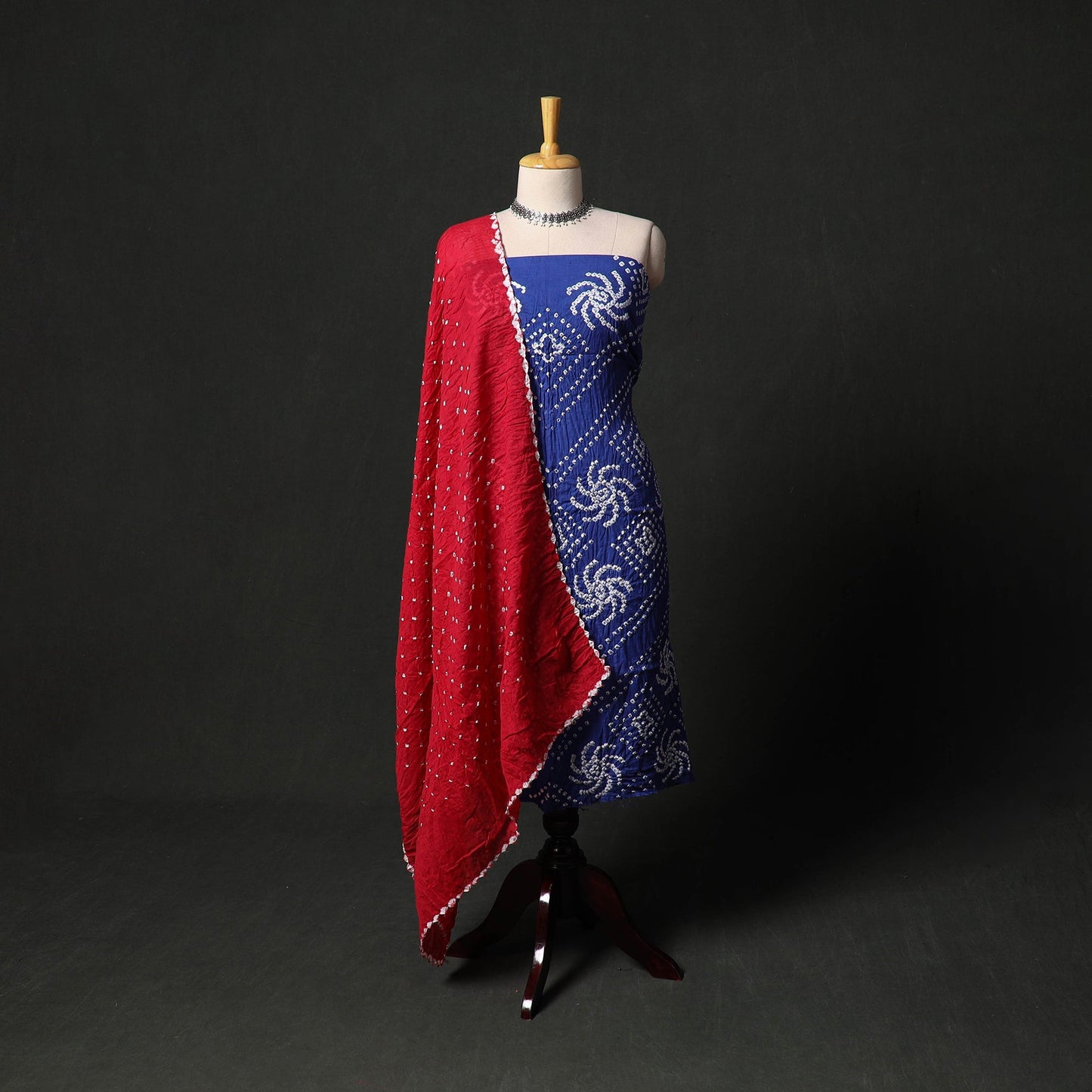 Kutch tie-dye satin cotton bandhani 3pc unstitched dress