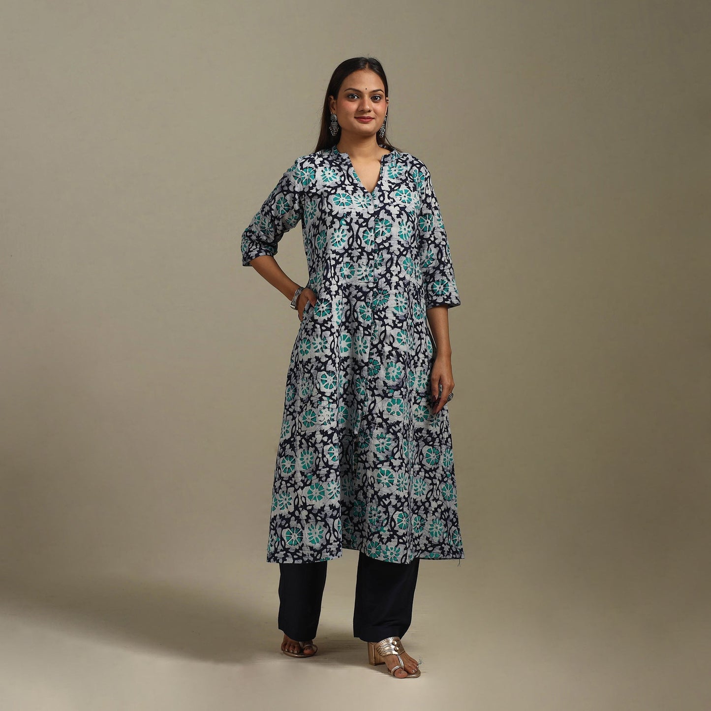A-line cotton hand batik kurta for women 19 - handcrafted