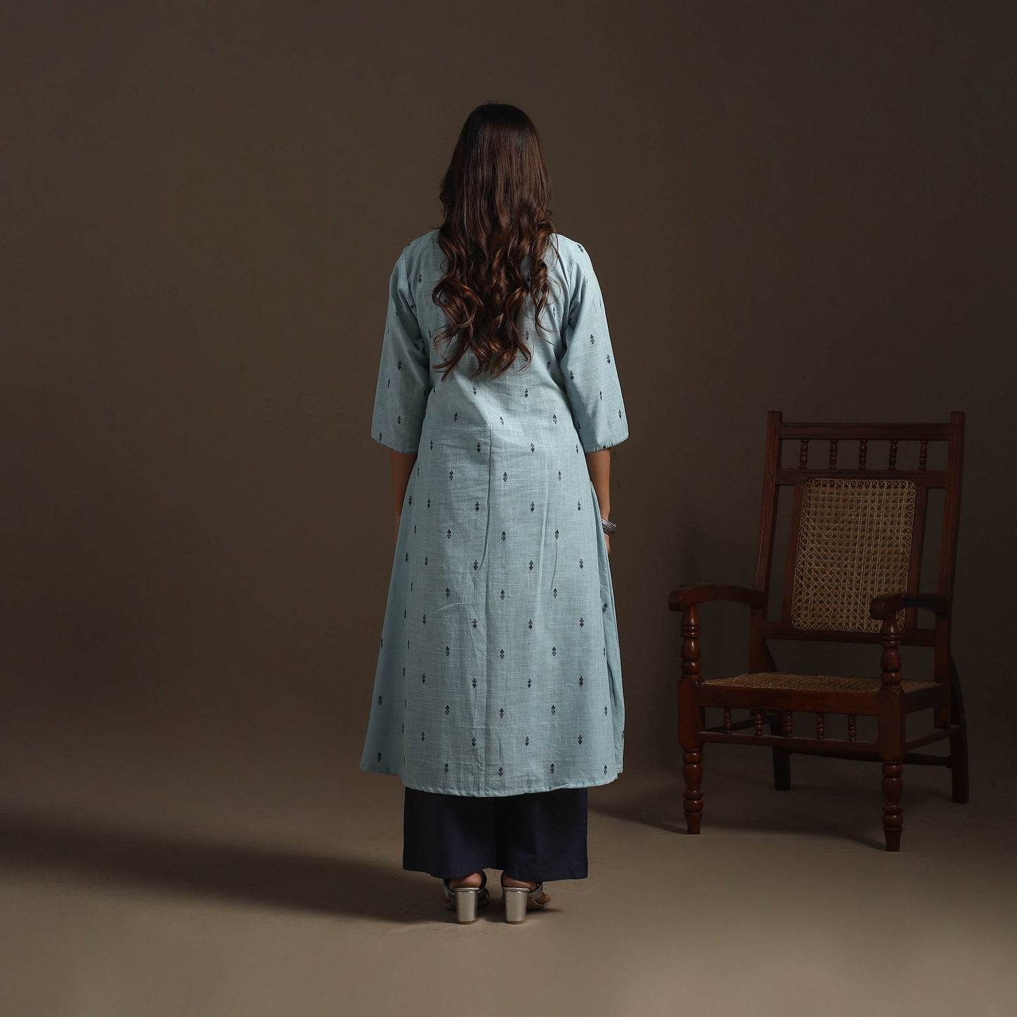 A-line cotton hand embroidered jacquard kurta for women 12