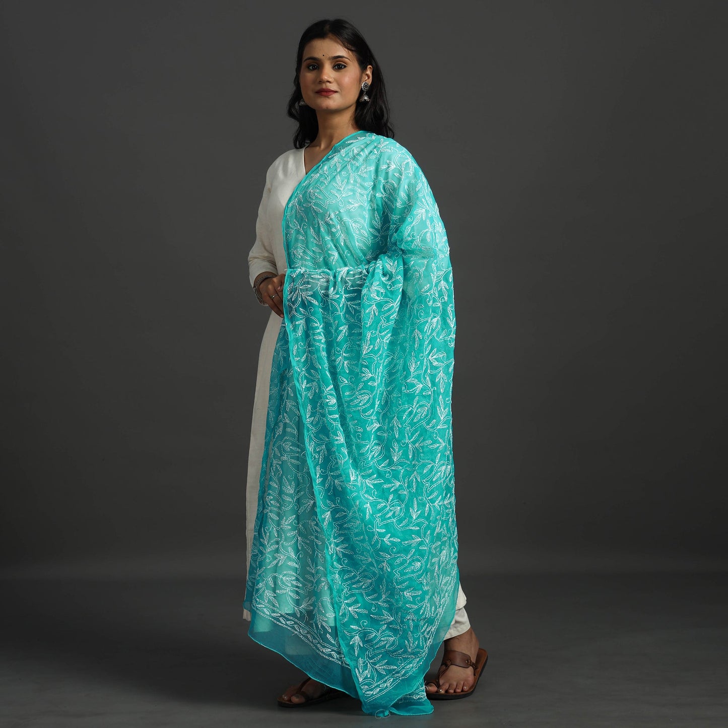 Blue - lucknow chikankari tepchi embroidery georgette