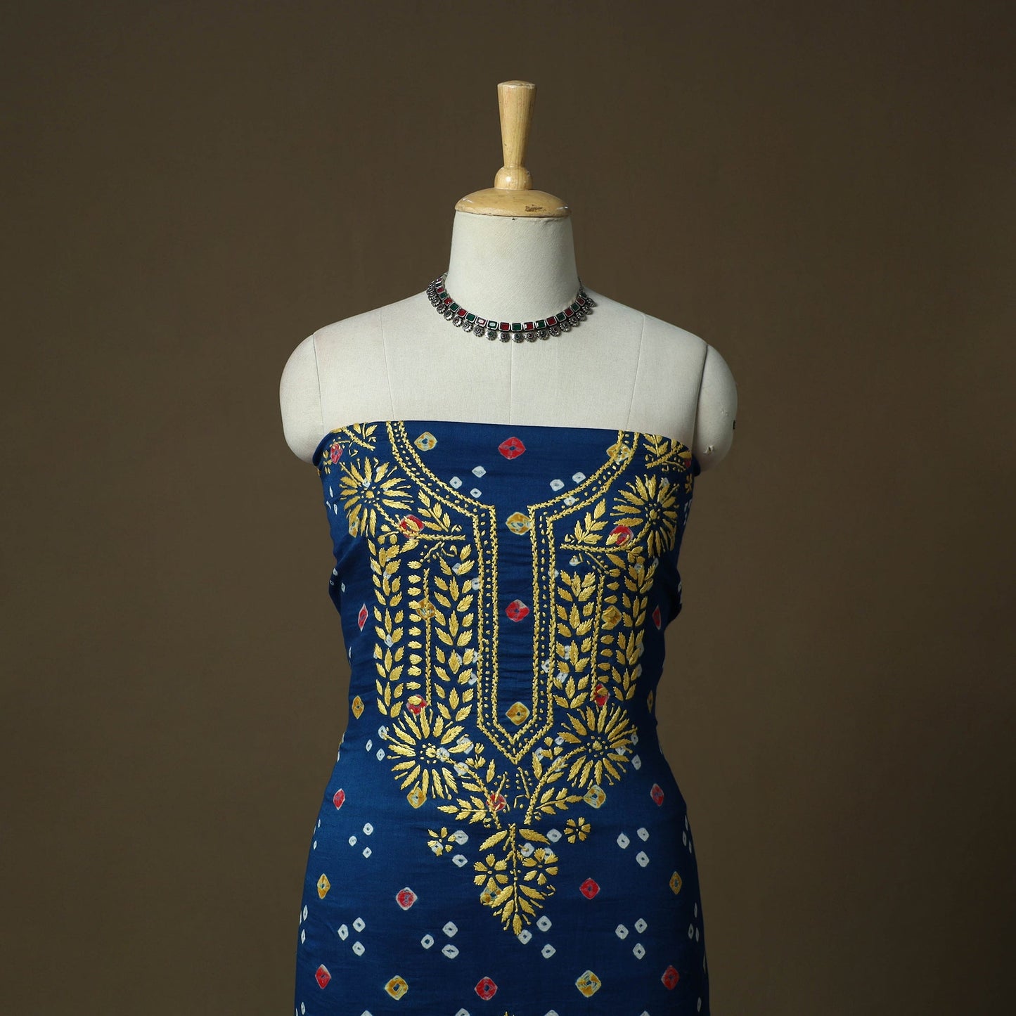 Lucknowi chikankari hand work bandhani unstitched kurta