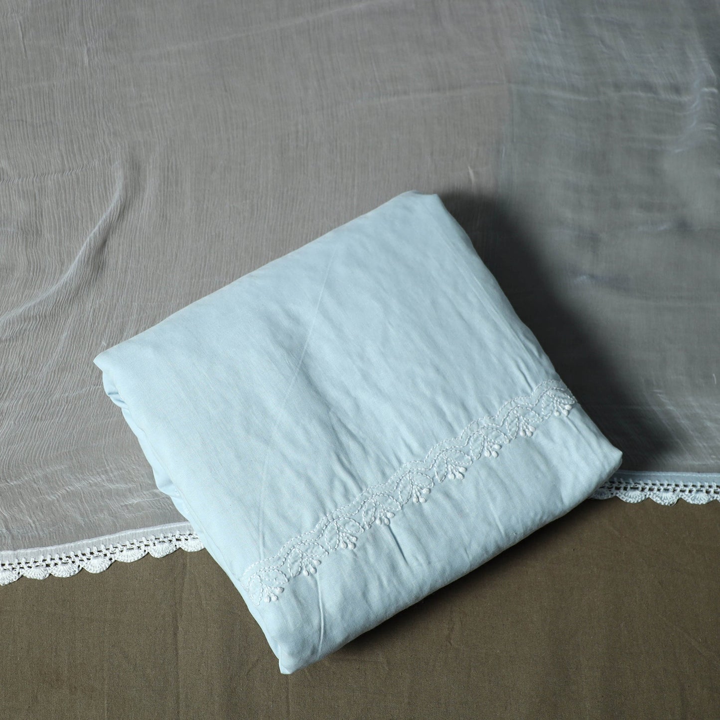 Lucknowi hand embroidered cotton chikankari 3pc unstitched