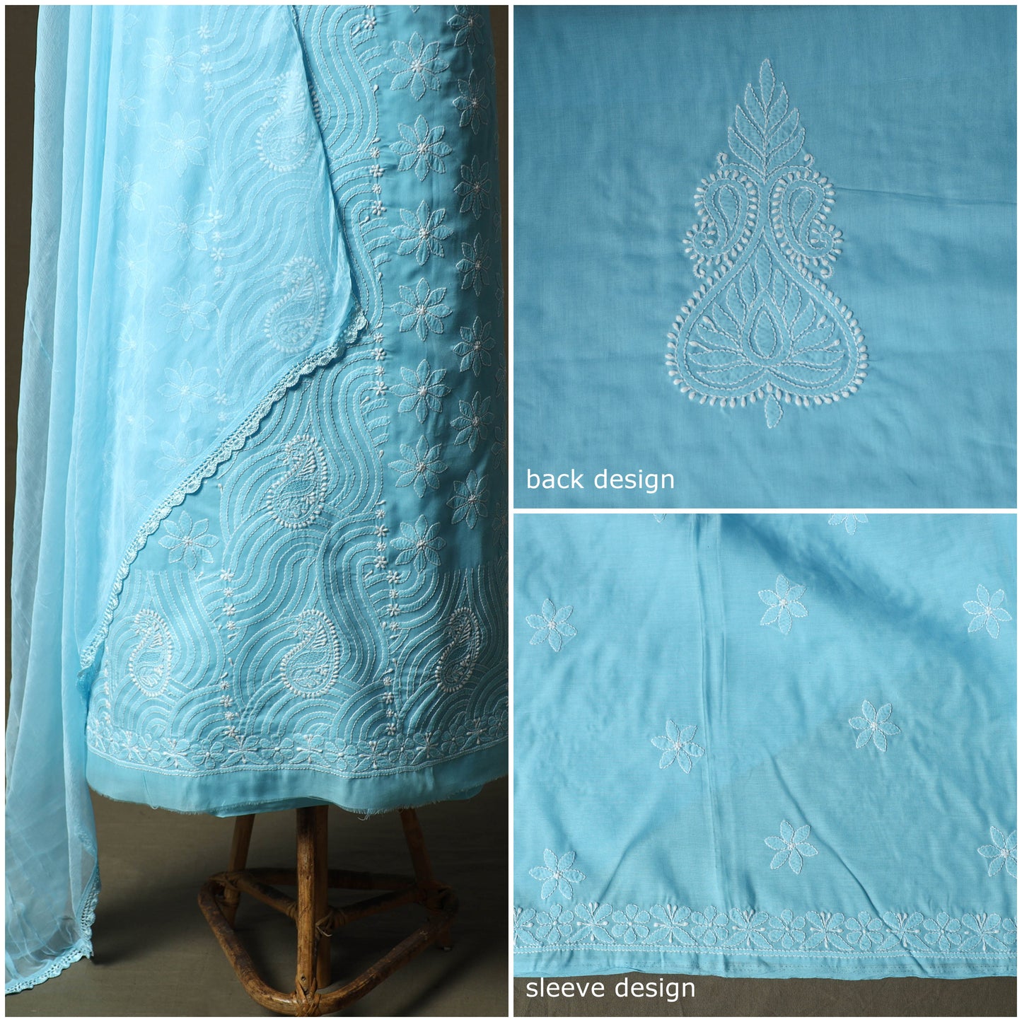 Lucknowi hand embroidered cotton chikankari 3pc unstitched