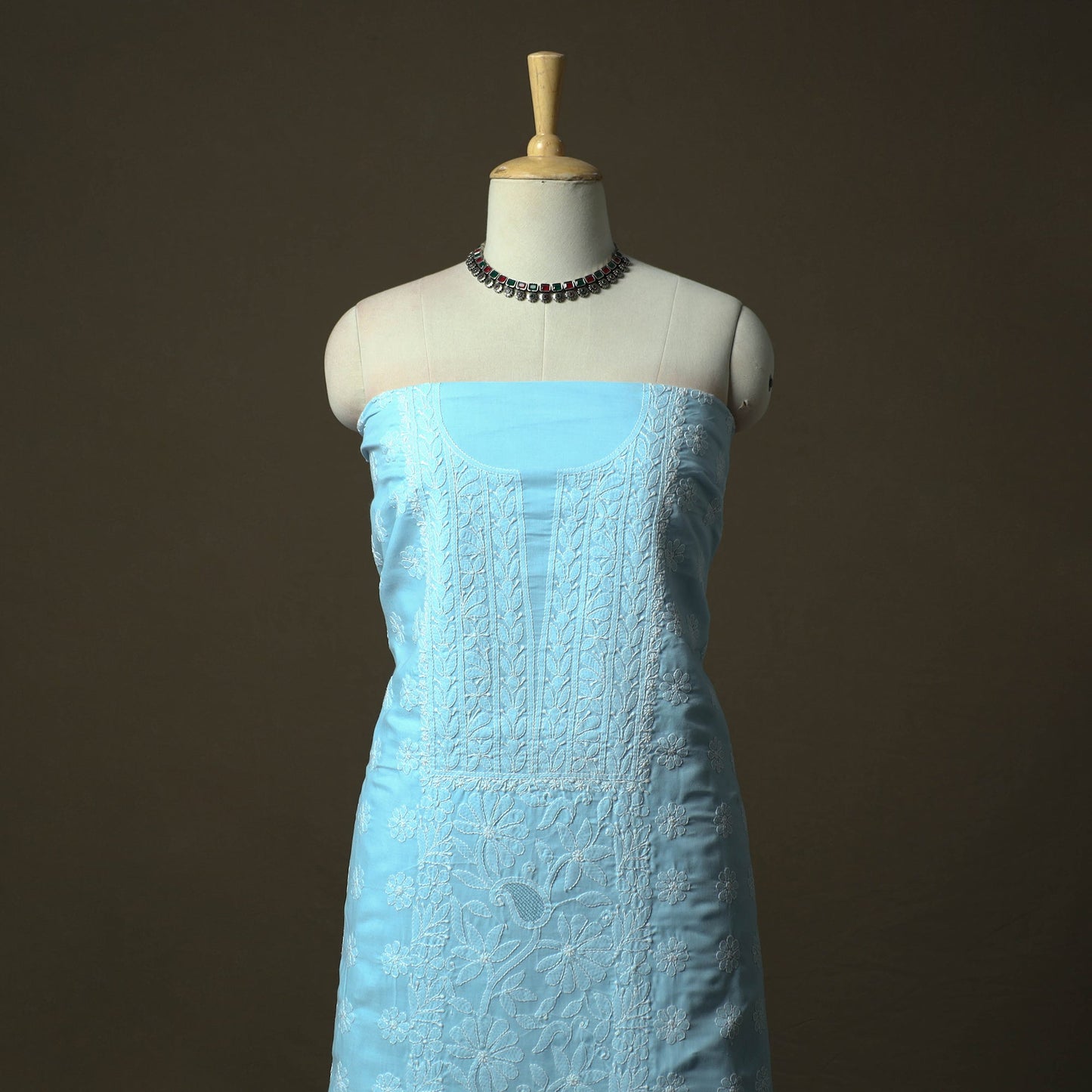 Blue - lucknowi hand embroidered cotton chikankari 3pc