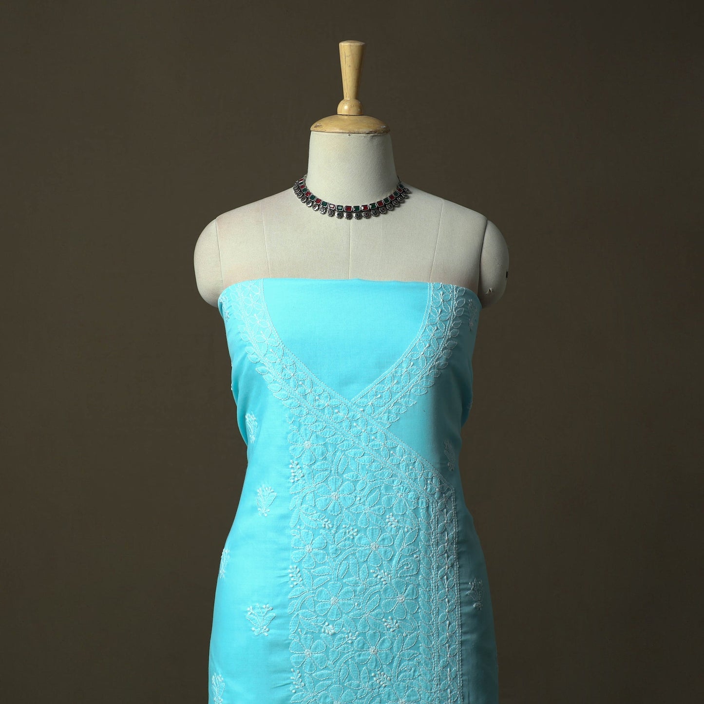 Blue - lucknowi hand embroidered cotton chikankari 3pc