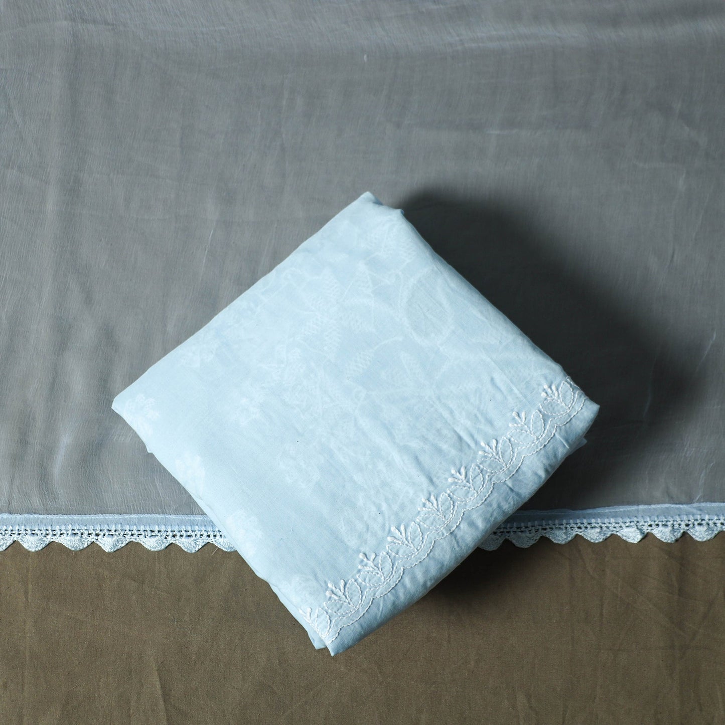 Blue - lucknowi hand embroidered cotton chikankari 3pc