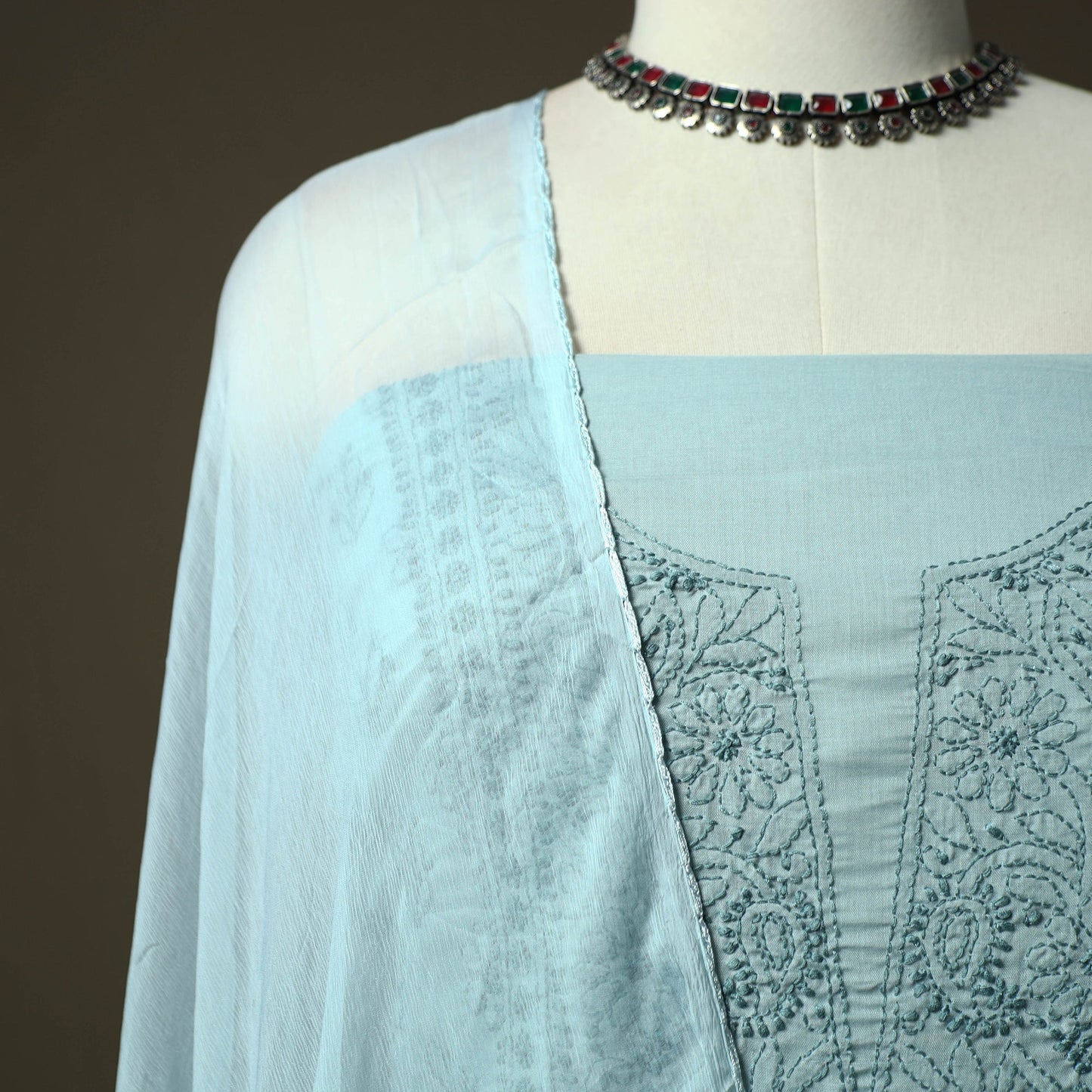 Blue - lucknowi hand embroidered cotton chikankari 3pc