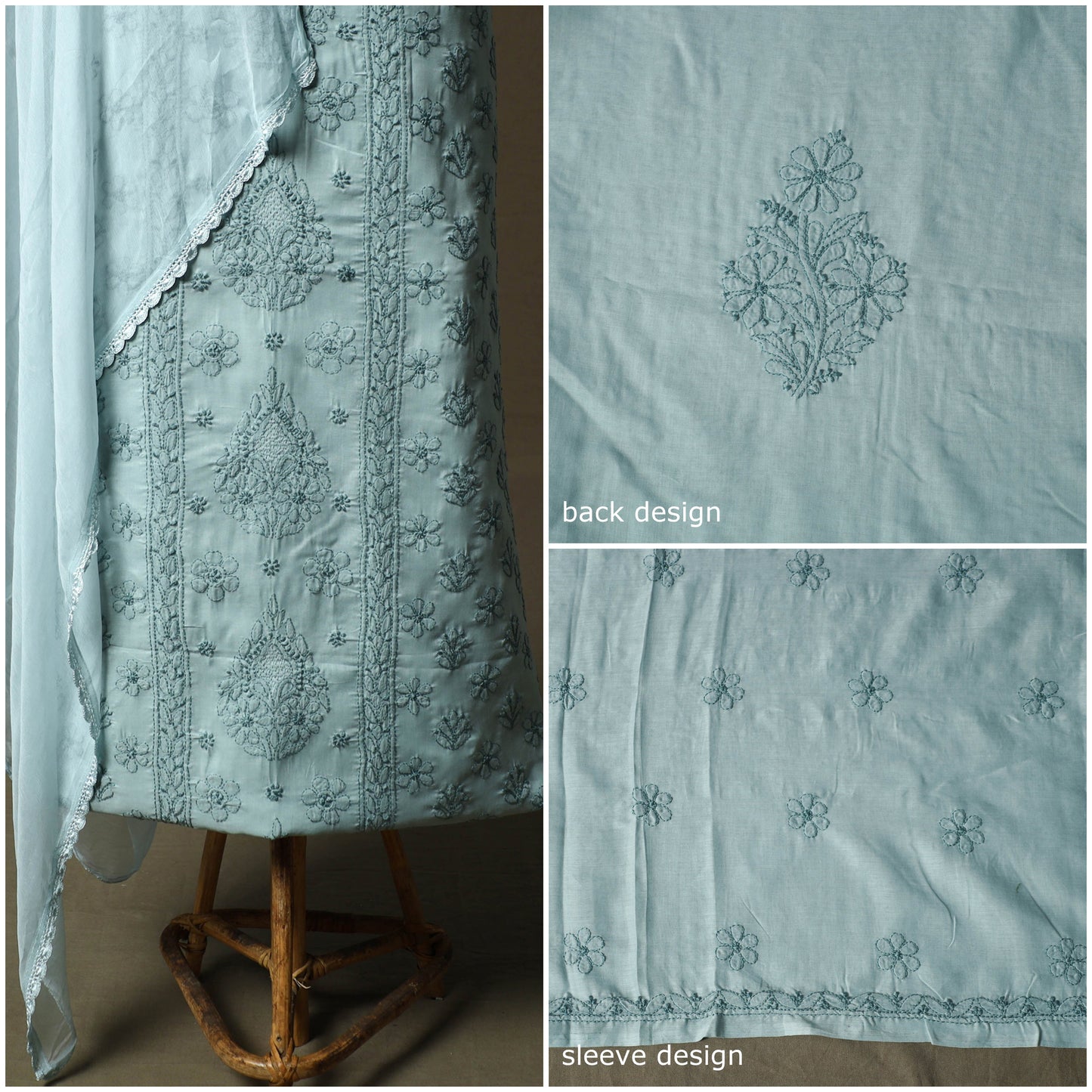 Blue - lucknowi hand embroidered cotton chikankari 3pc