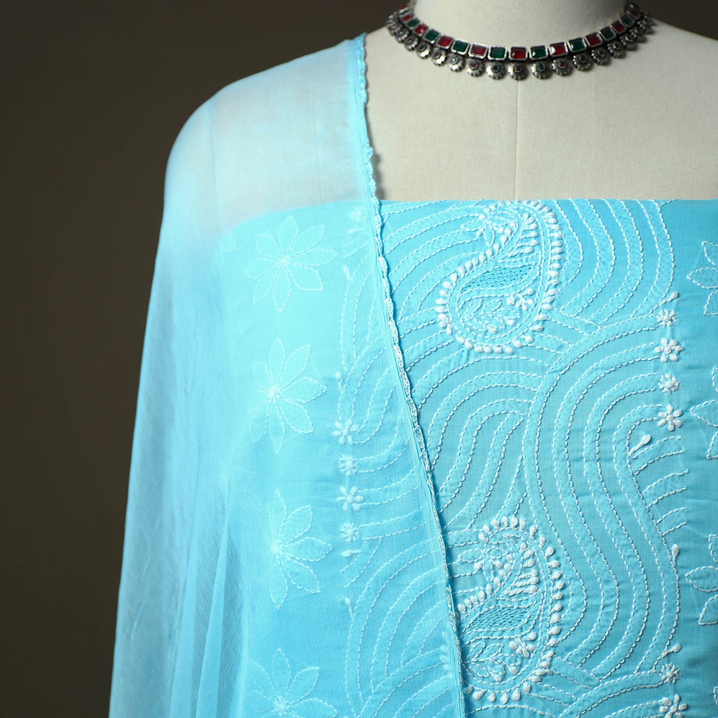 Lucknowi hand embroidered cotton chikankari 3pc unstitched