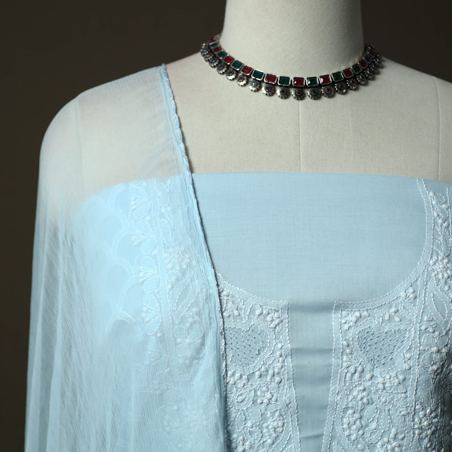 Lucknowi hand embroidered cotton chikankari 3pc unstitched