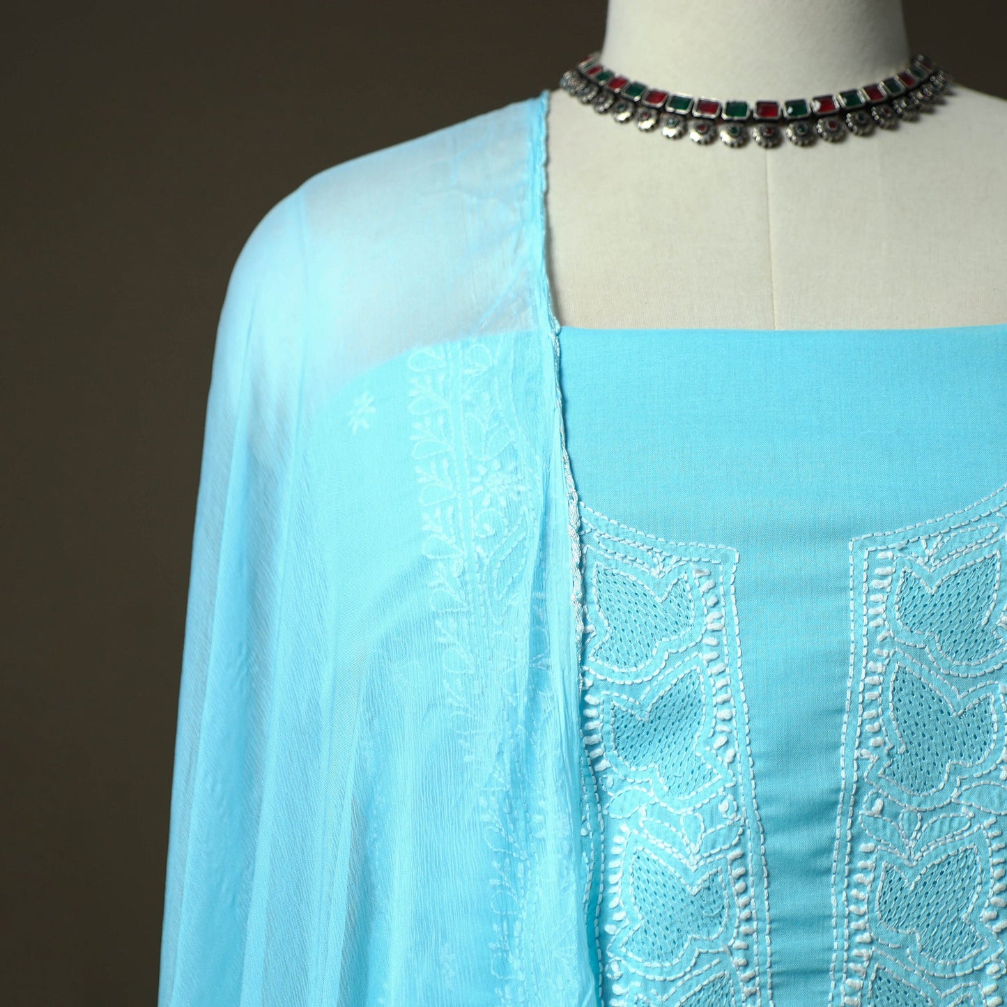 Blue - lucknowi hand embroidered cotton chikankari 3pc