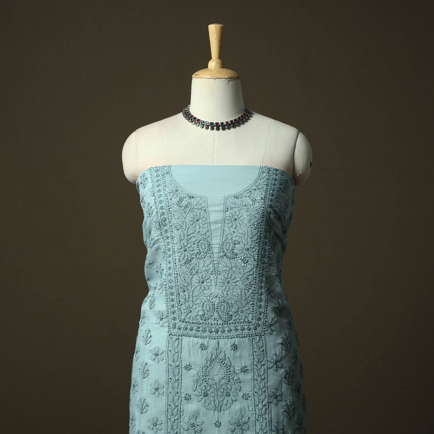 Blue - lucknowi hand embroidered cotton chikankari 3pc