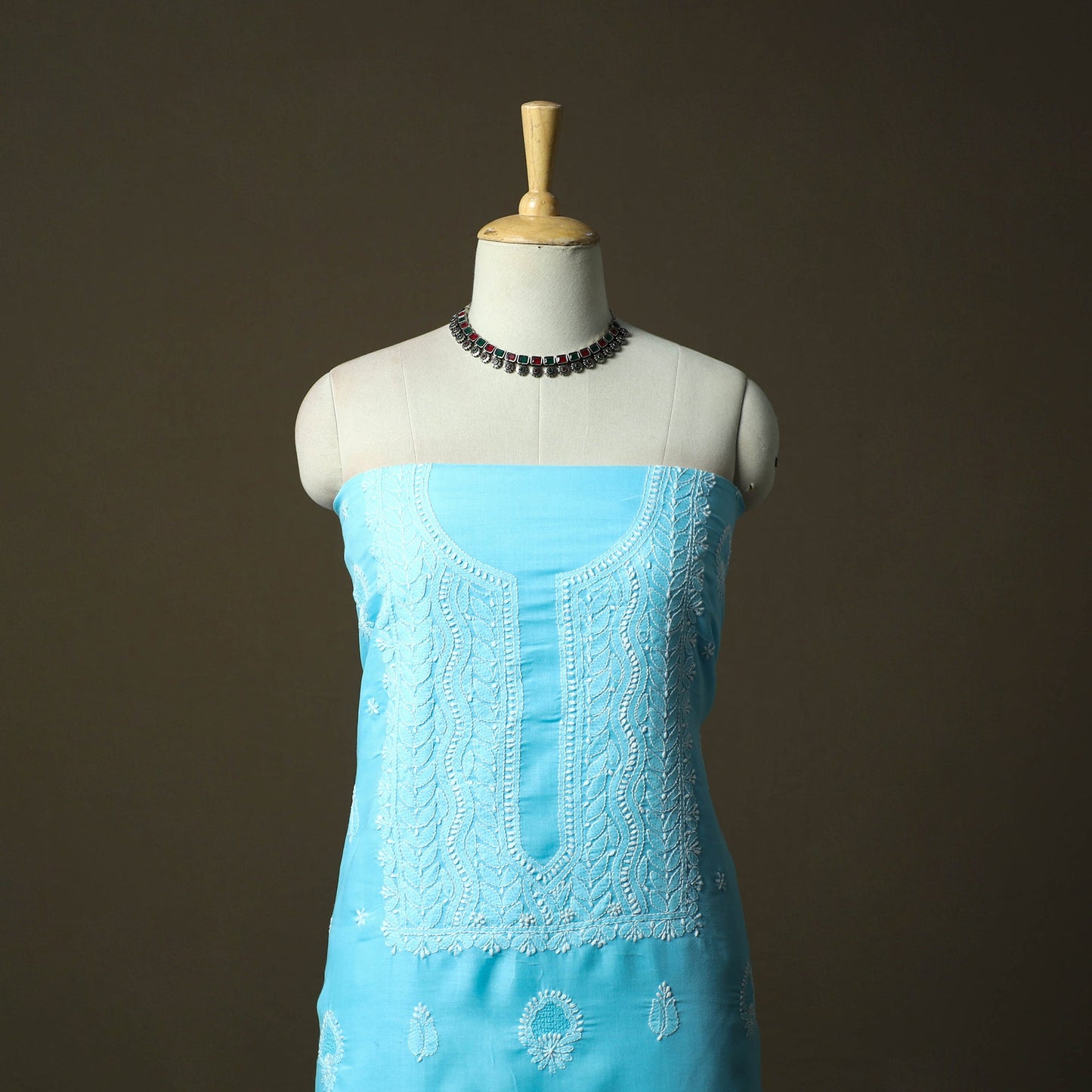 Blue - lucknowi hand embroidered cotton chikankari 3pc