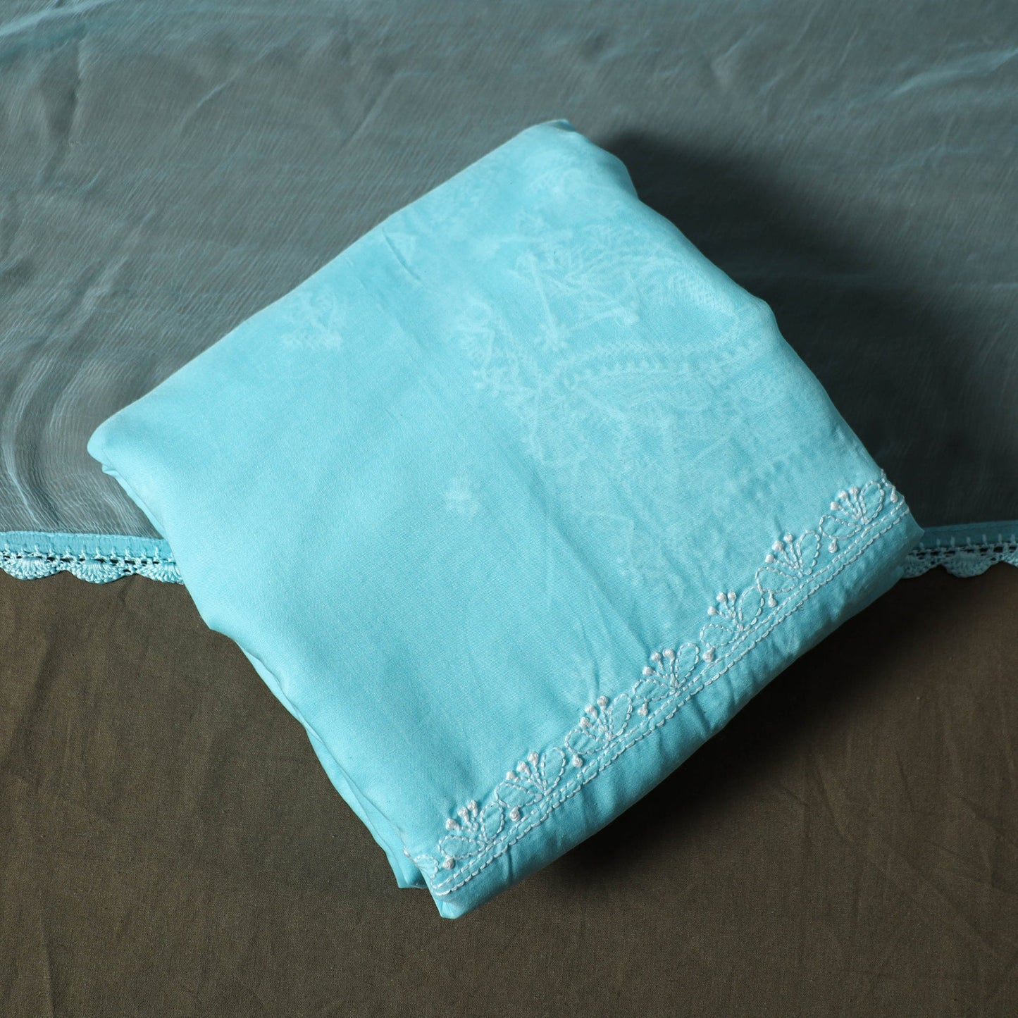 Blue - lucknowi hand embroidered cotton chikankari 3pc