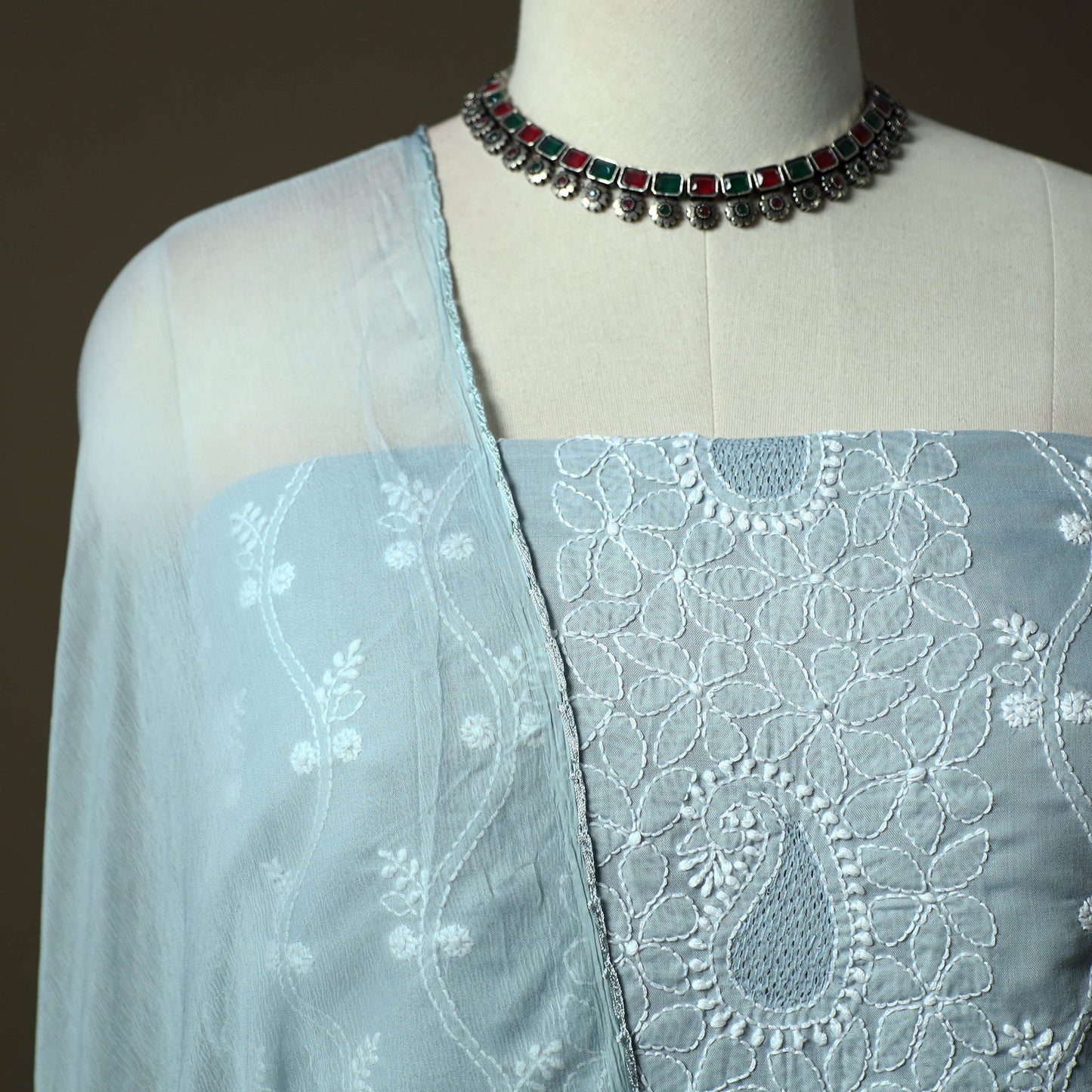 Lucknowi hand embroidered cotton chikankari 3pc unstitched