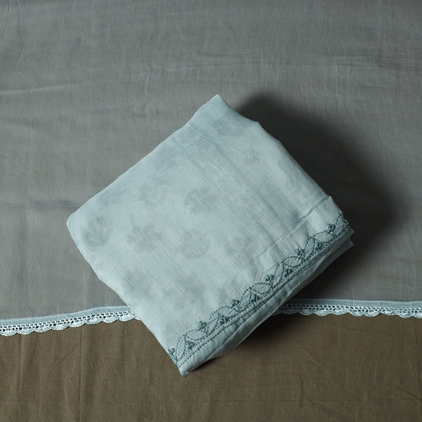 Blue - lucknowi hand embroidered cotton chikankari 3pc