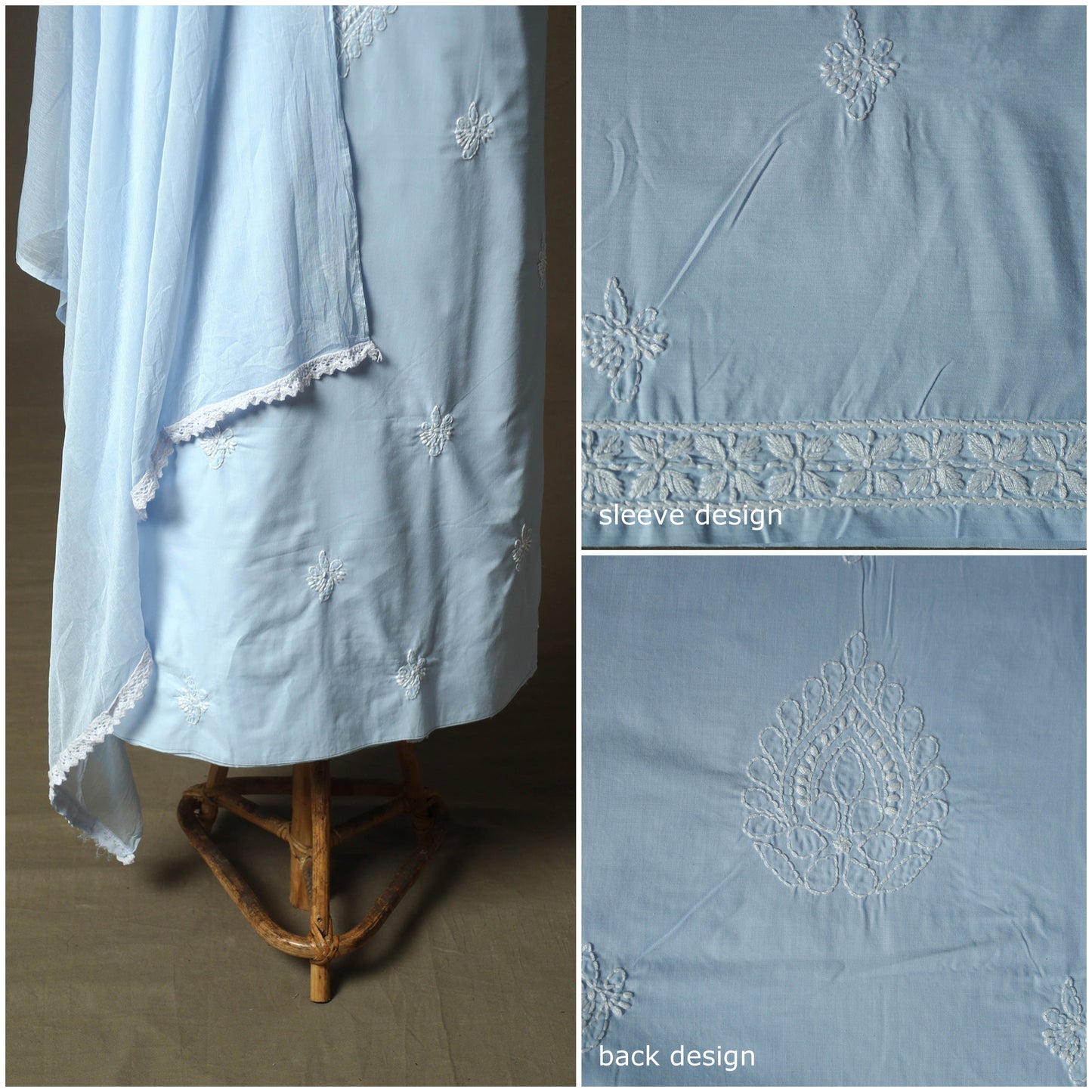 Lucknowi hand embroidered cotton chikankari 3pc unstitched