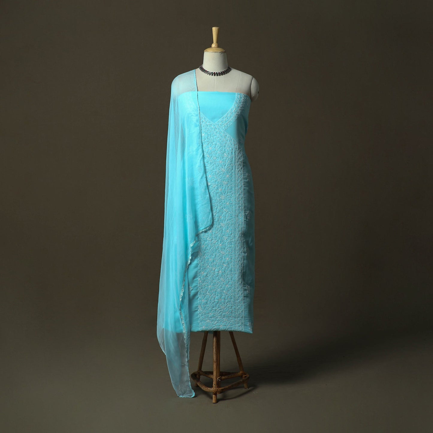 Blue - lucknowi hand embroidered cotton chikankari 3pc