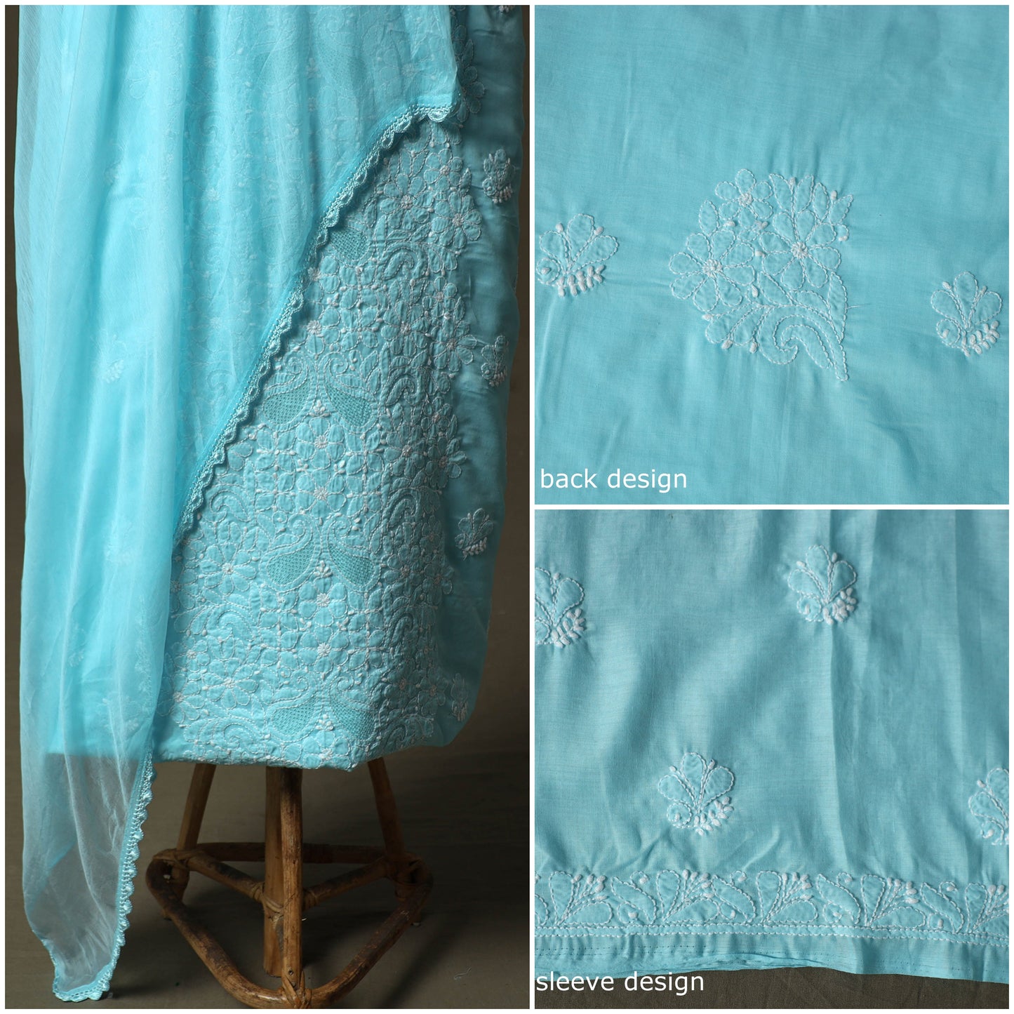Lucknowi hand embroidered cotton chikankari 3pc unstitched