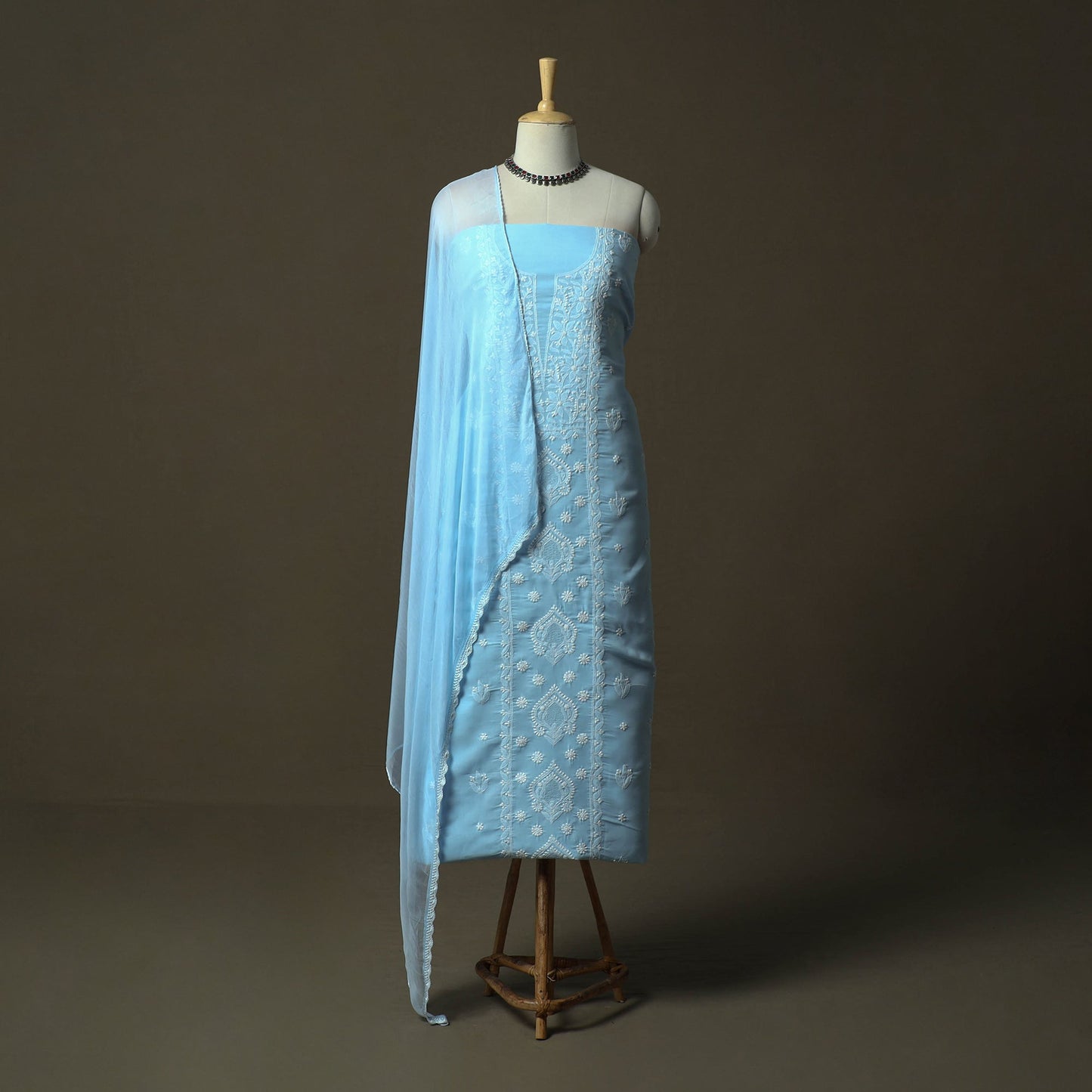 Blue - lucknowi hand embroidered cotton chikankari 3pc