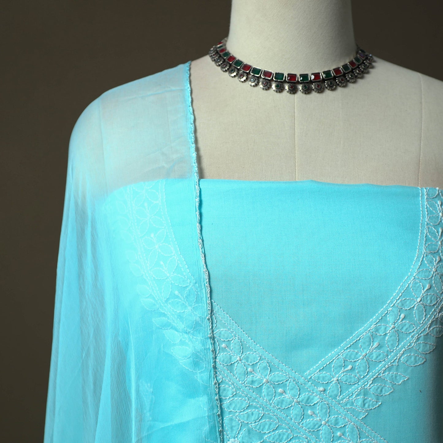 Blue - lucknowi hand embroidered cotton chikankari 3pc
