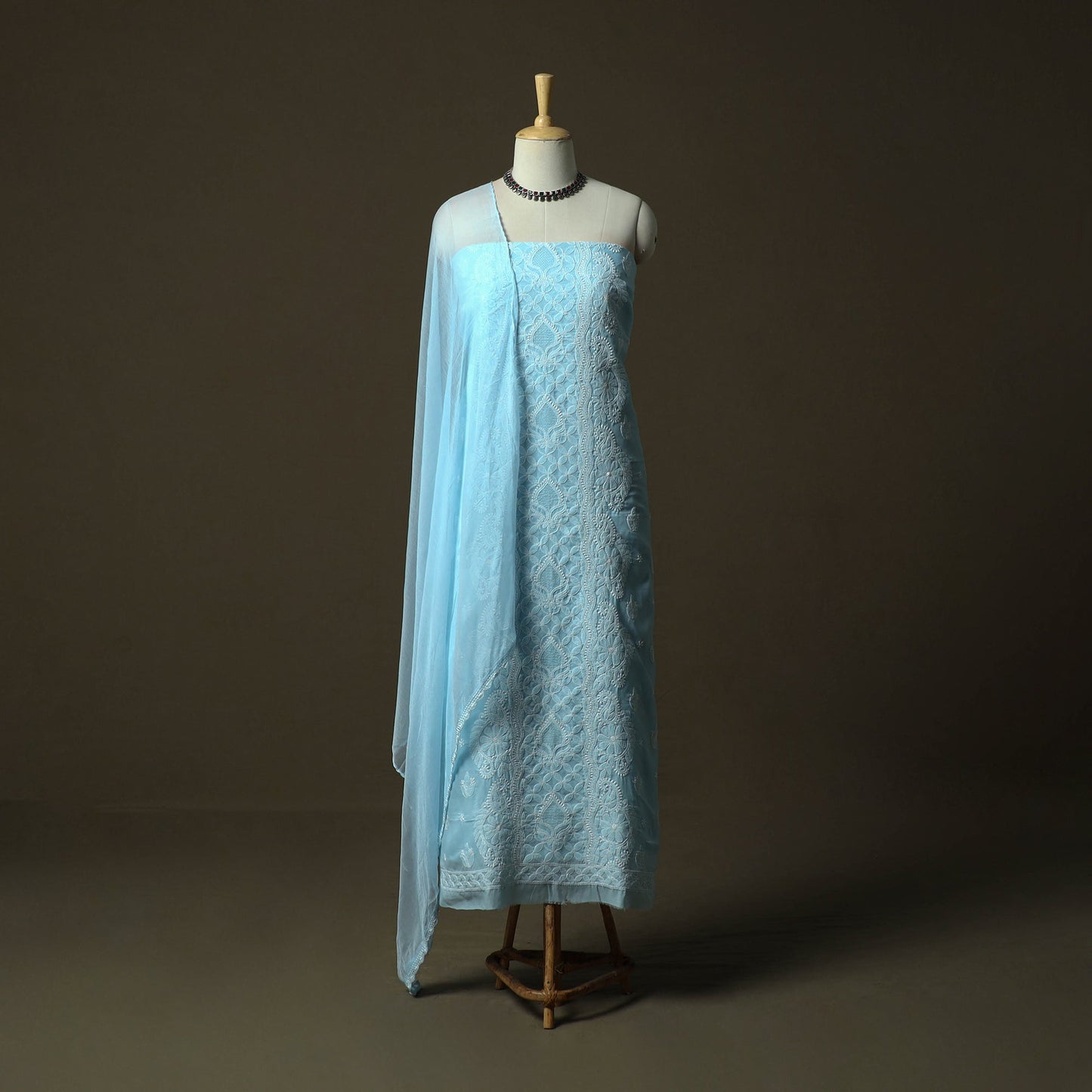 Blue - lucknowi hand embroidered cotton chikankari 3pc