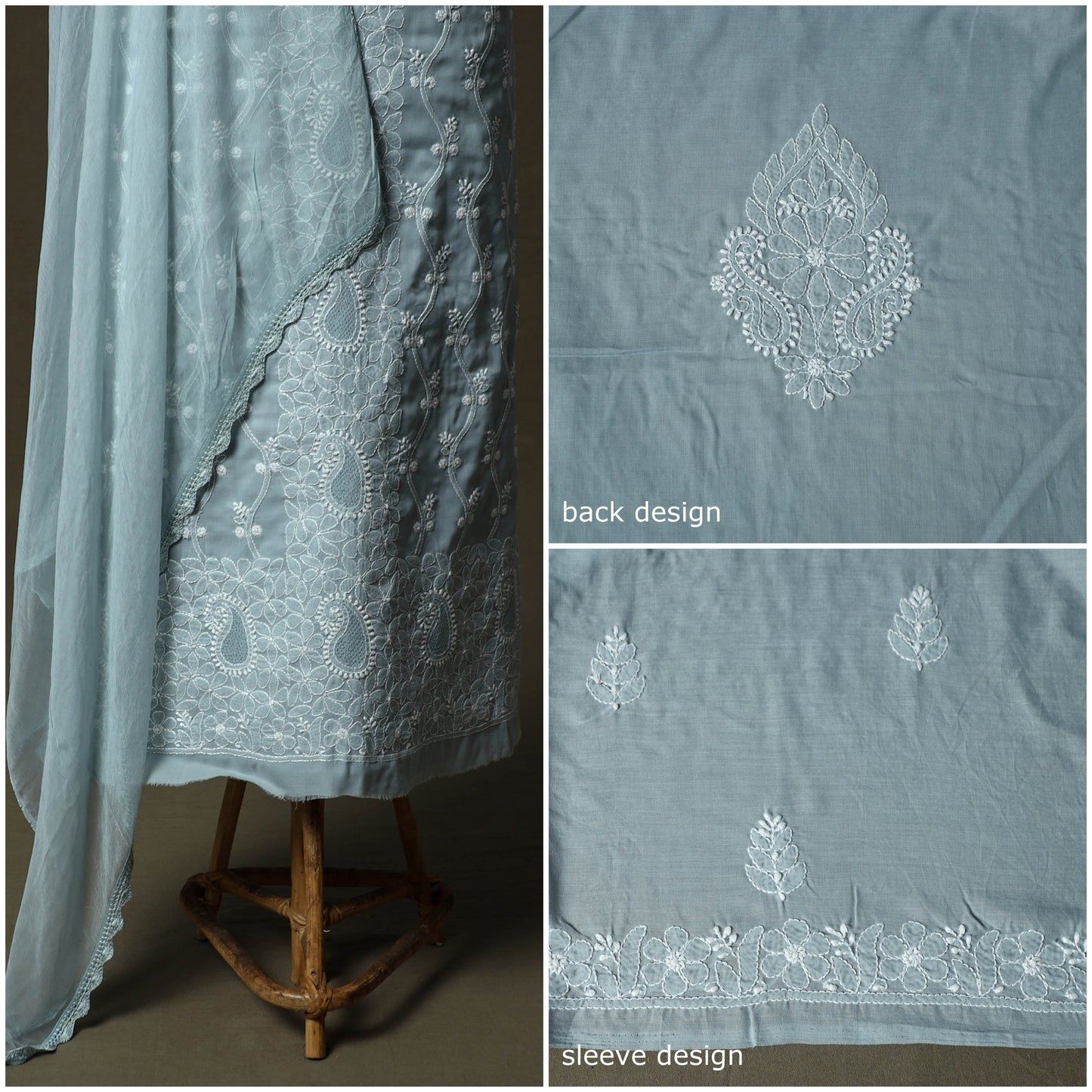 Lucknowi hand embroidered cotton chikankari 3pc unstitched