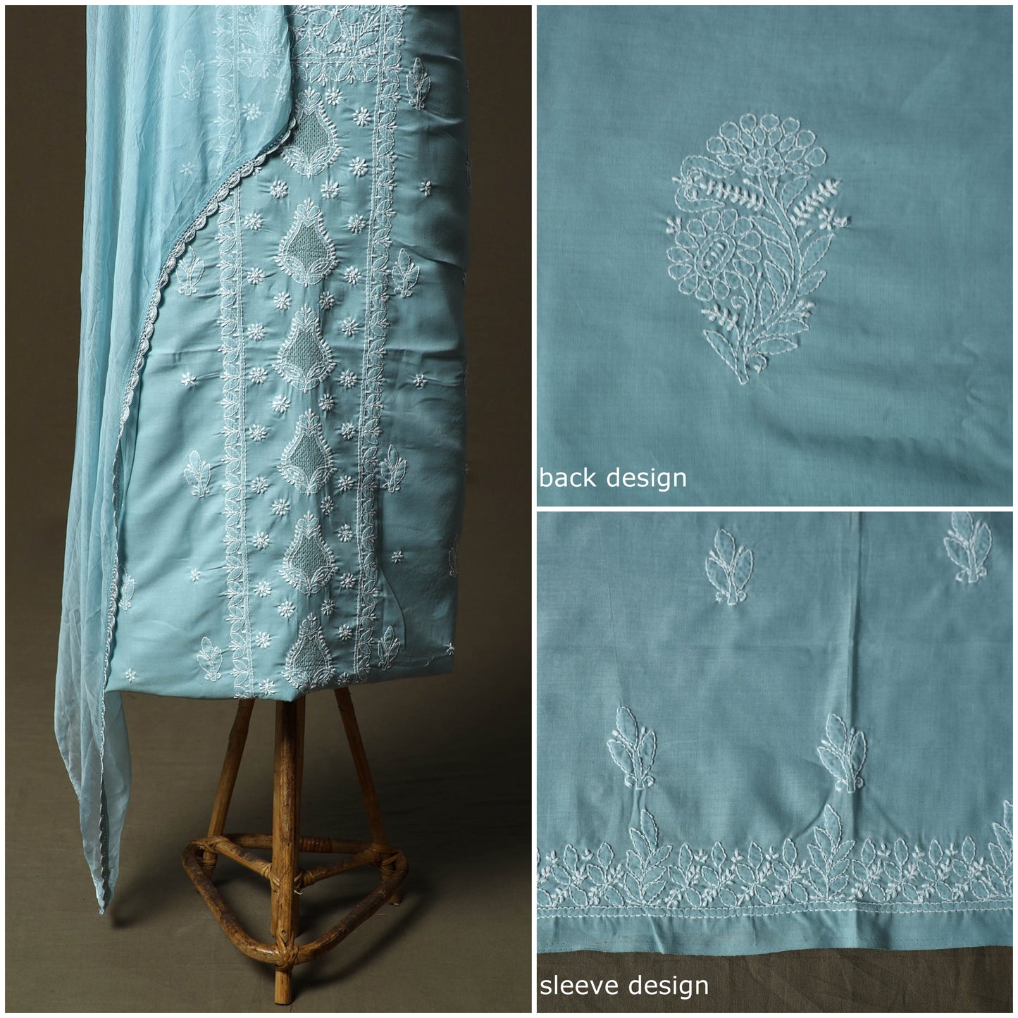 Lucknowi hand embroidered cotton chikankari 3pc unstitched