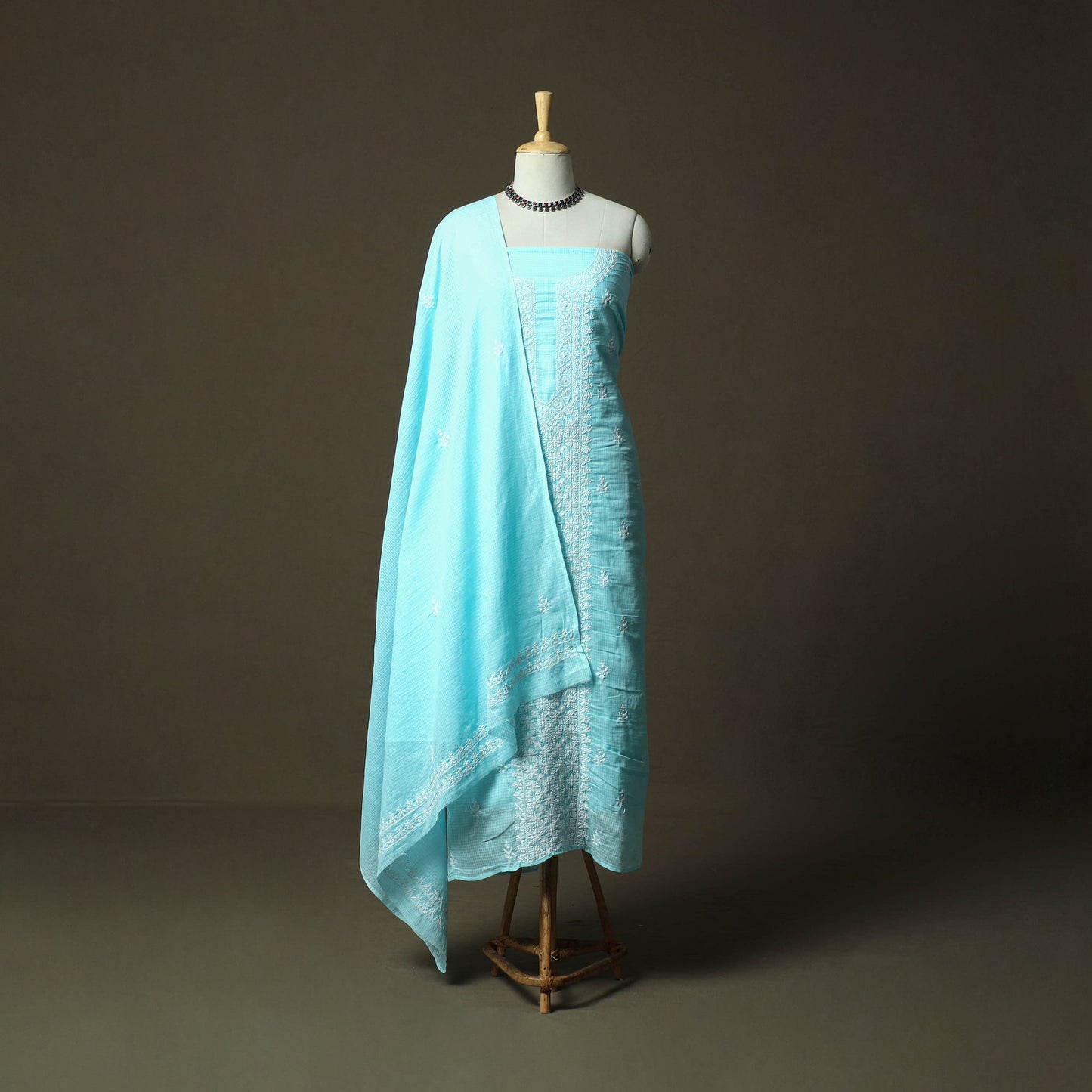 Lucknowi hand embroidered kota doria cotton chikankari 2pc
