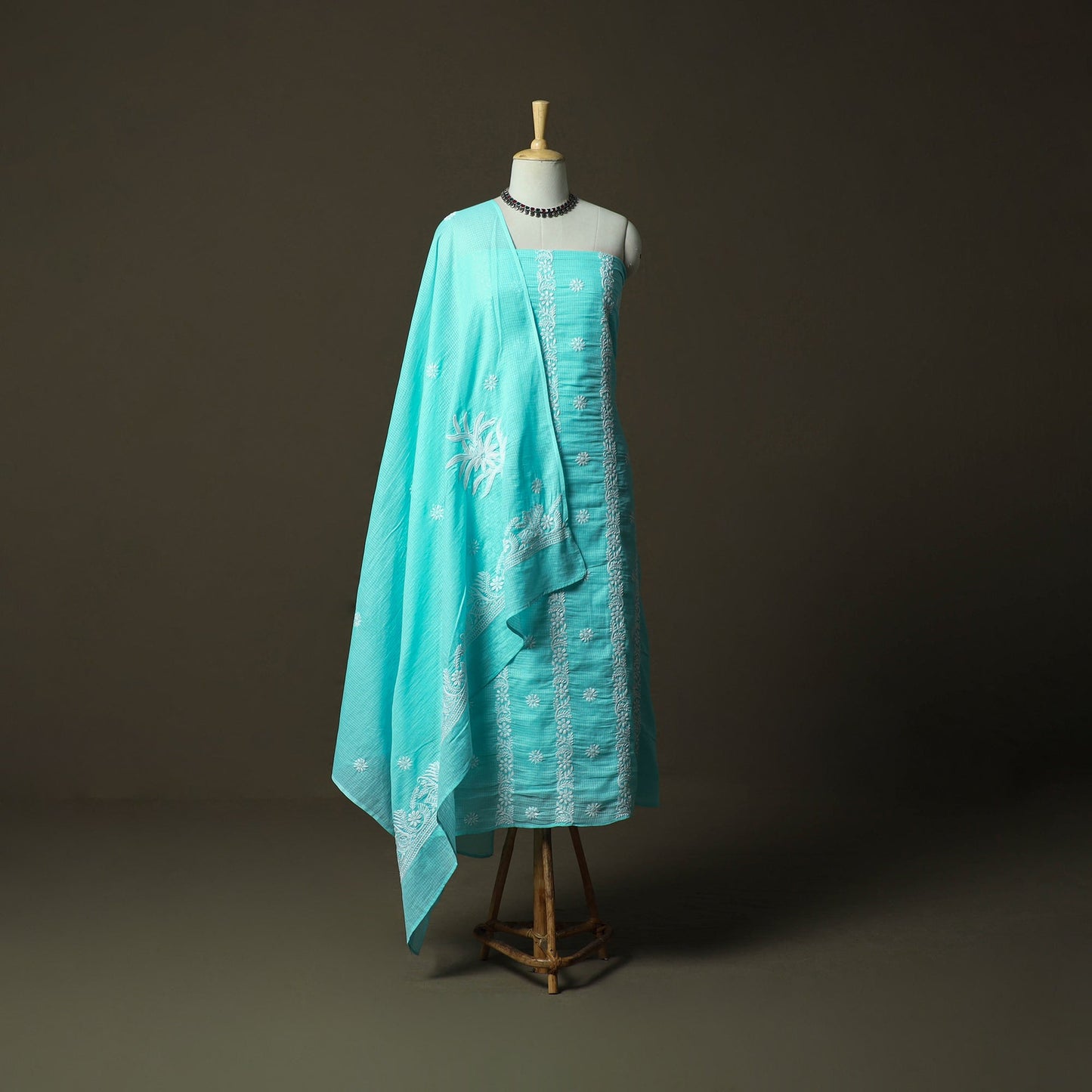 Lucknowi hand embroidered kota doria cotton chikankari 2pc