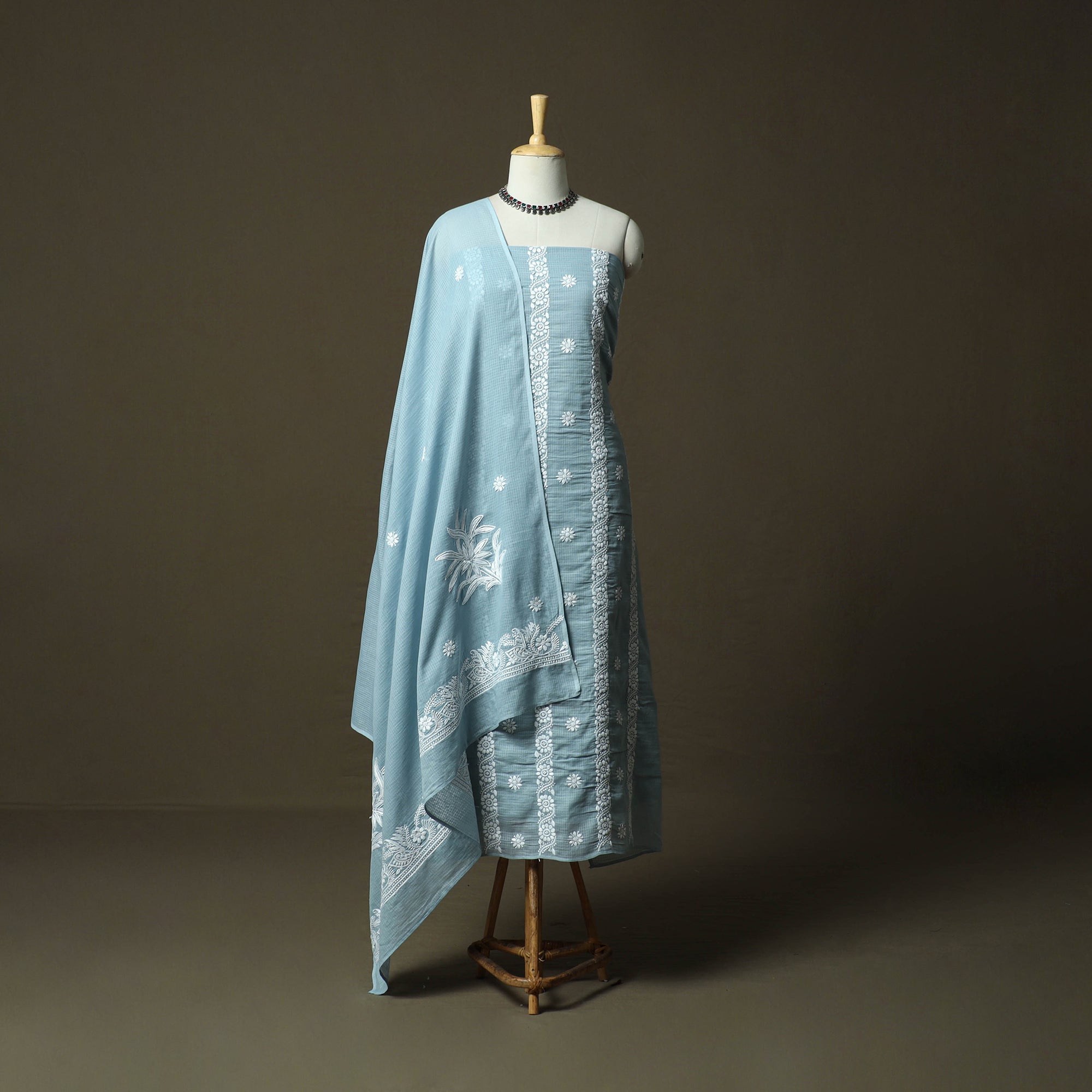 lucknowi cotton dress material Blue Hand Embroidered Kota Doria Chikankari 2pc Unstitched lucknow chikankari fabric May Queen Quince Dama handmade oxford dress shoes Refresh your wardrobe with Color:Forest Green / White