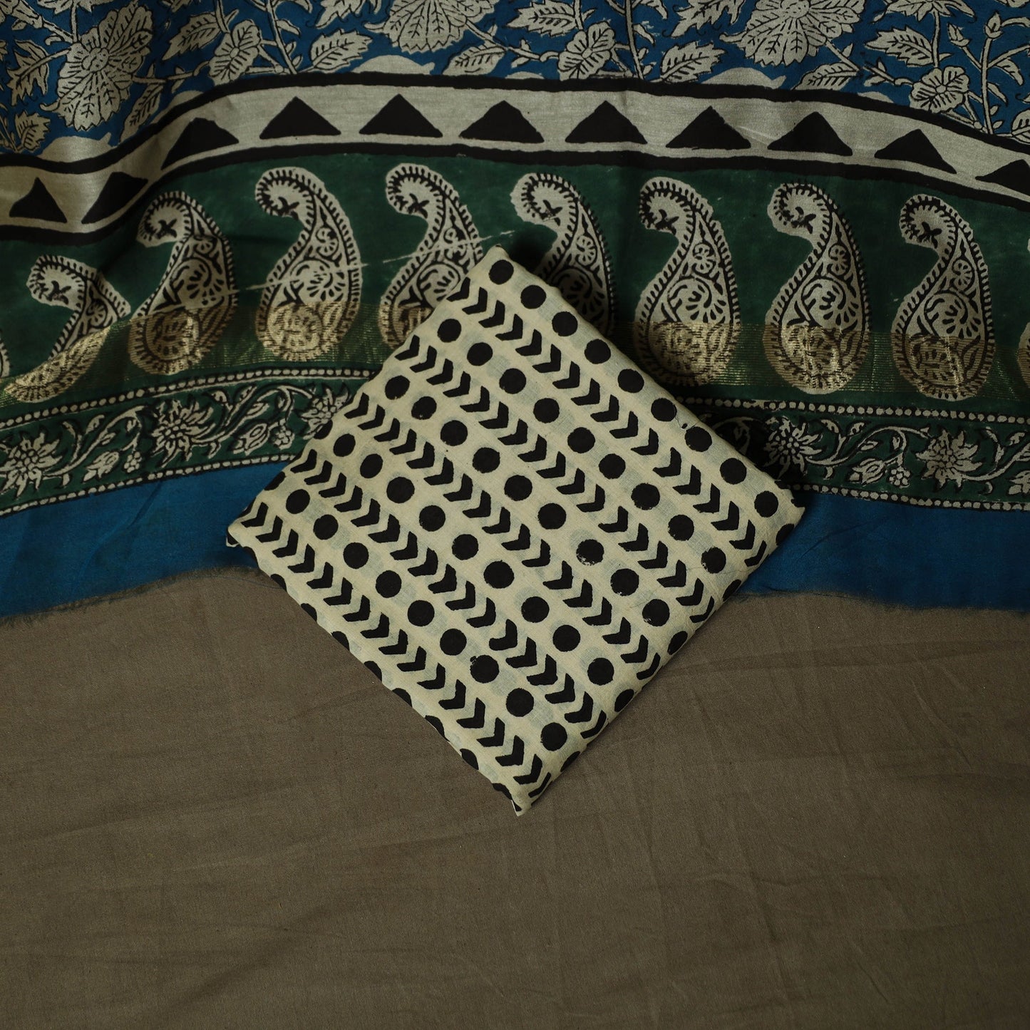 Maheshwari silk hand block bagru print 3pc unstitched dress