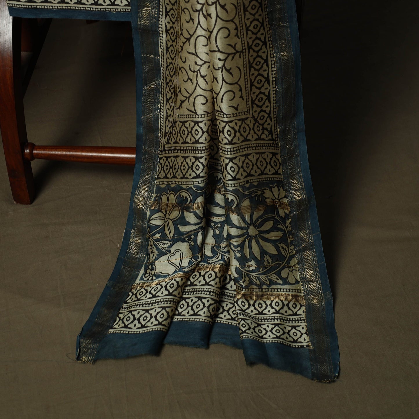 Maheshwari silk hand block bagru print 3pc unstitched dress