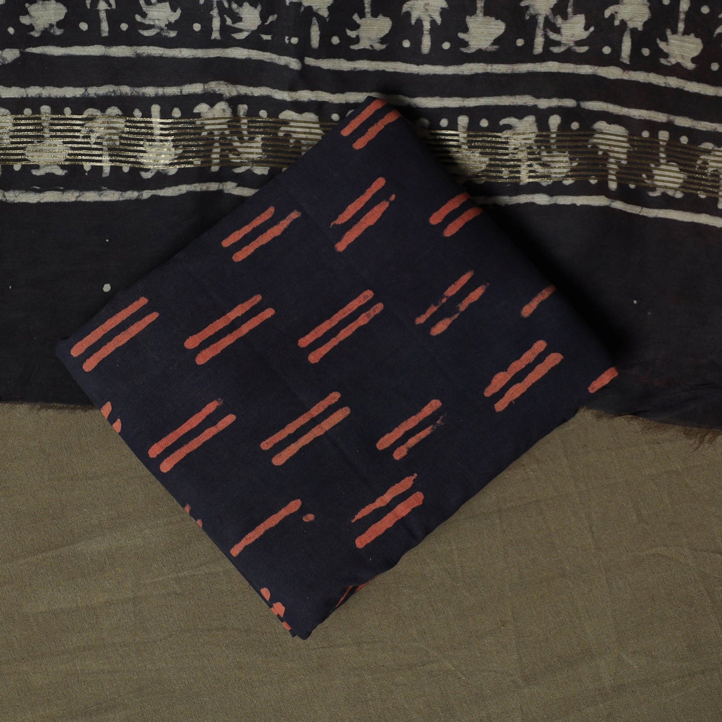 Maheshwari silk hand block bagru print 3pc unstitched dress