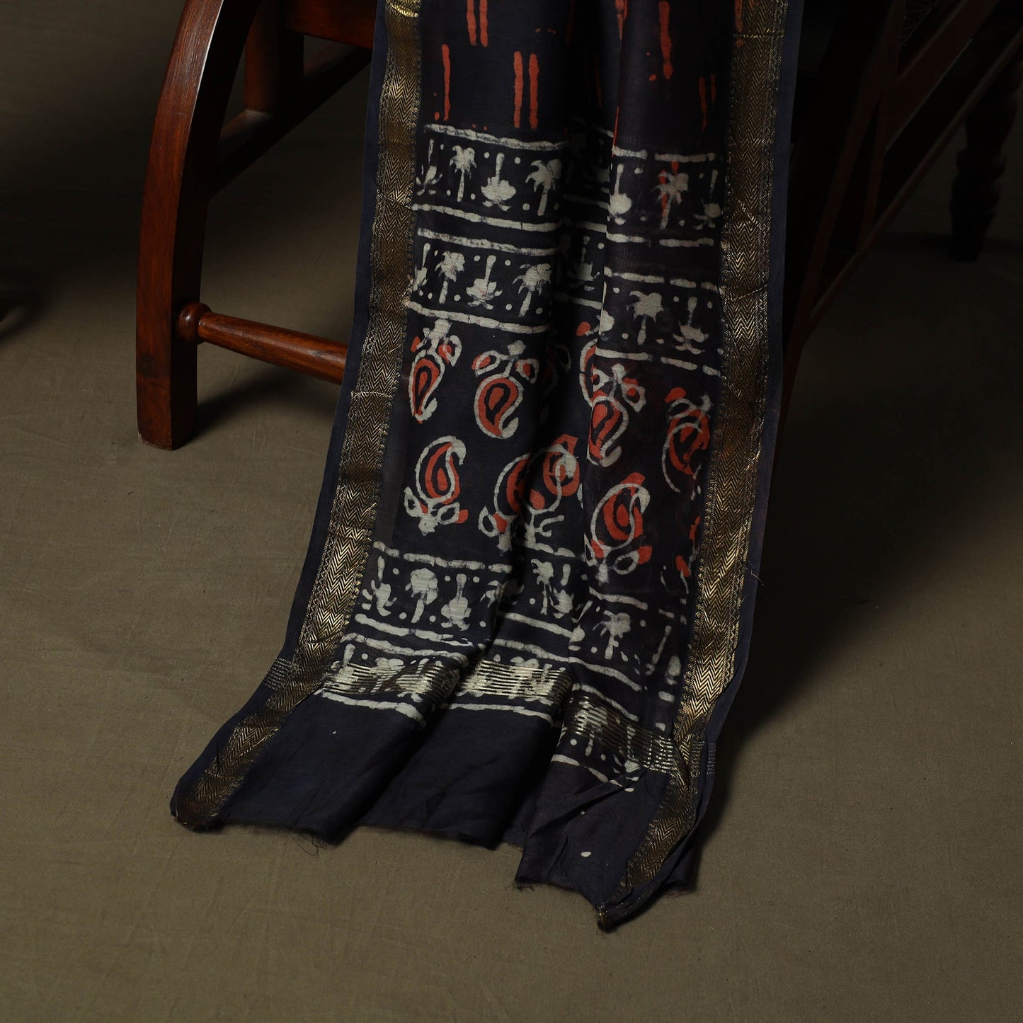 Maheshwari silk hand block bagru print 3pc unstitched dress
