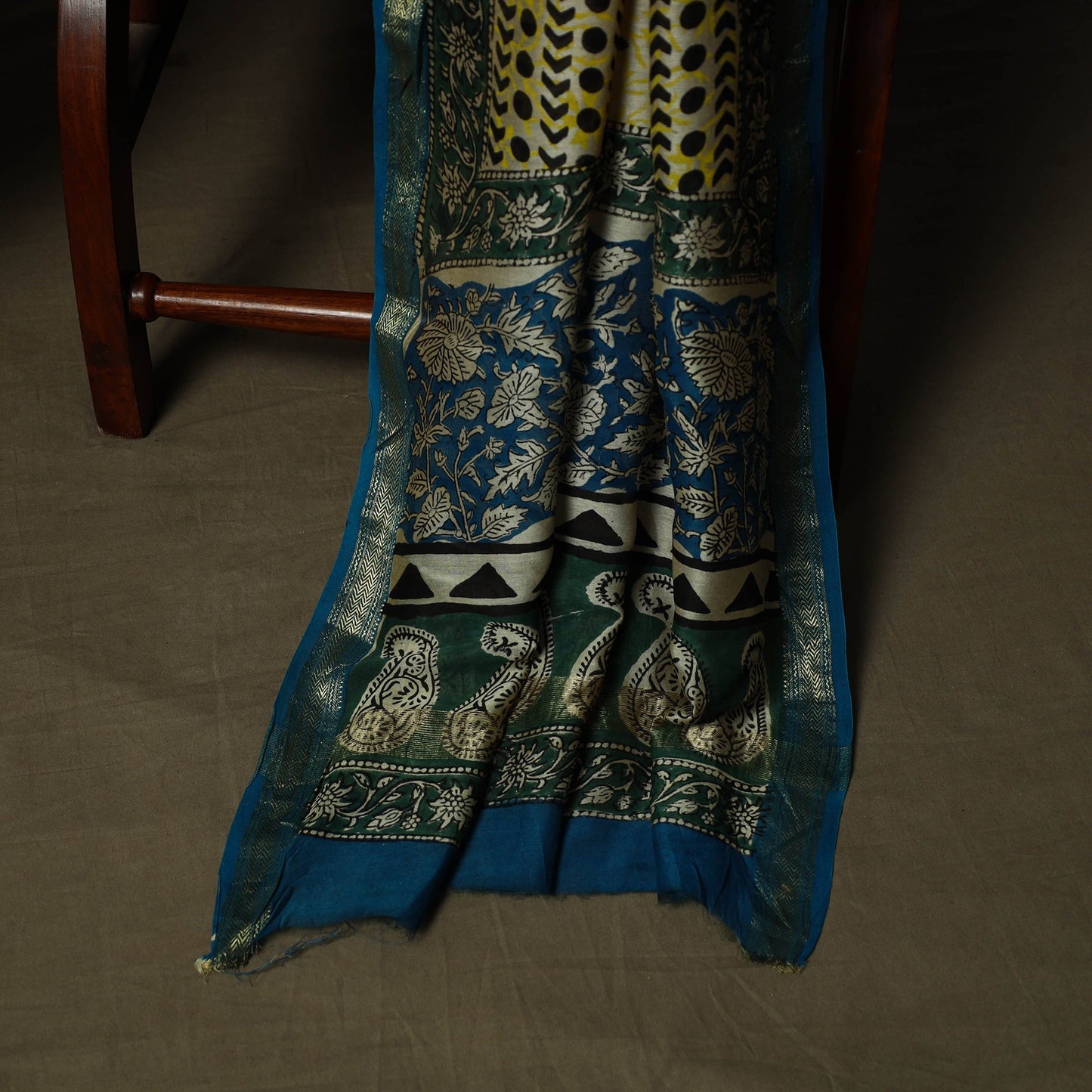 Maheshwari silk hand block bagru print 3pc unstitched dress