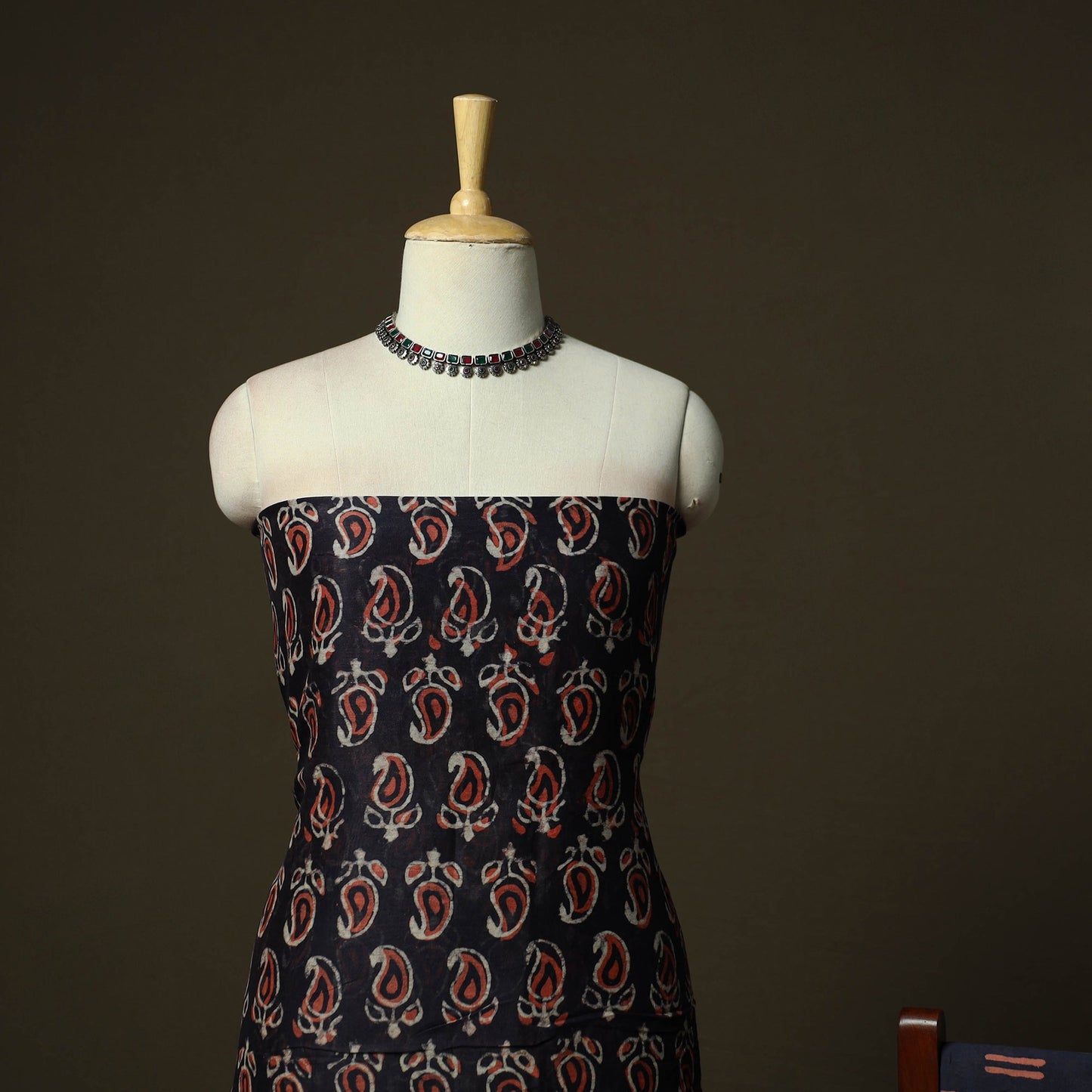 Maheshwari silk hand block bagru print 3pc unstitched dress