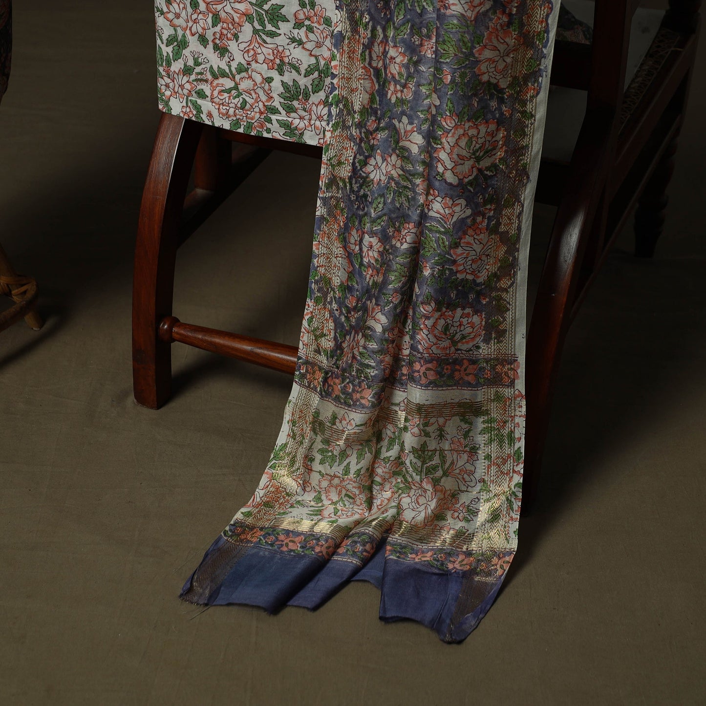 Maheshwari silk hand block sanganeri print 3pc unstitched