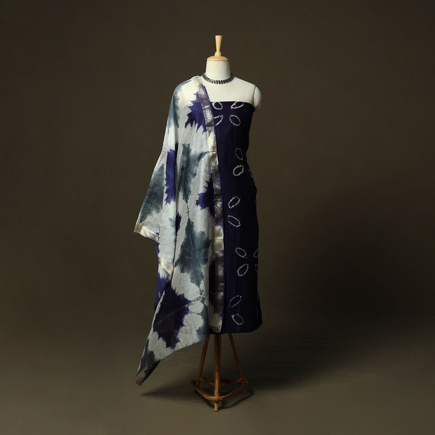 Maheshwari silk shibori tie-dye 3pc unstitched dress