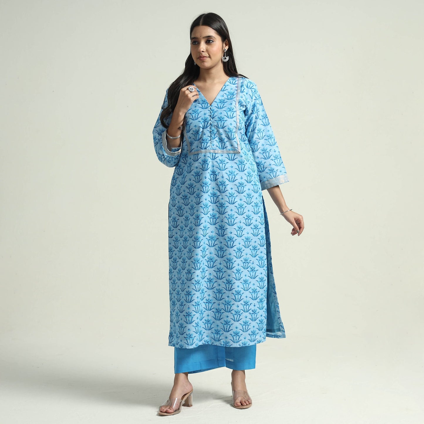 Mangalagiri Kurta with Palazzo & Dupatta Set