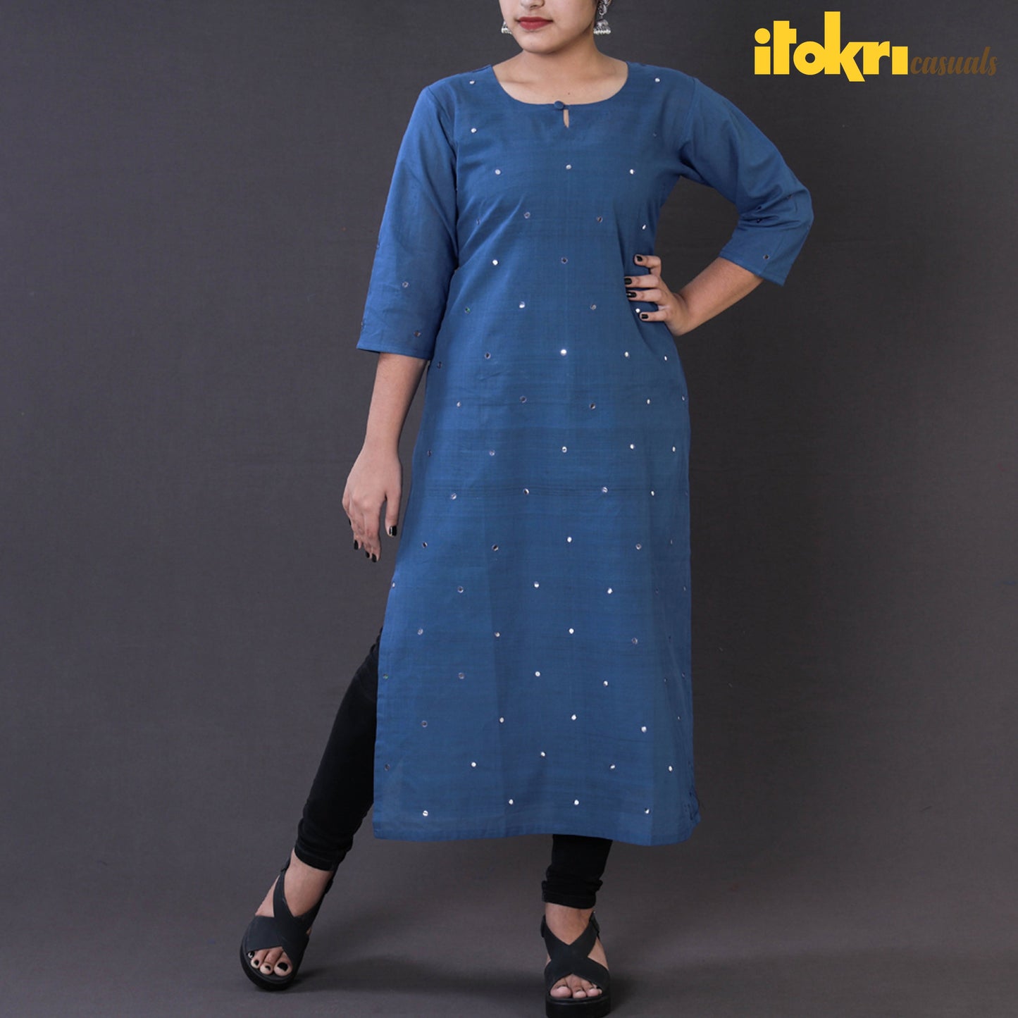 iTokri Casuals - Mangalagiri Pure Handloom Cotton Embroidered Long Kurta