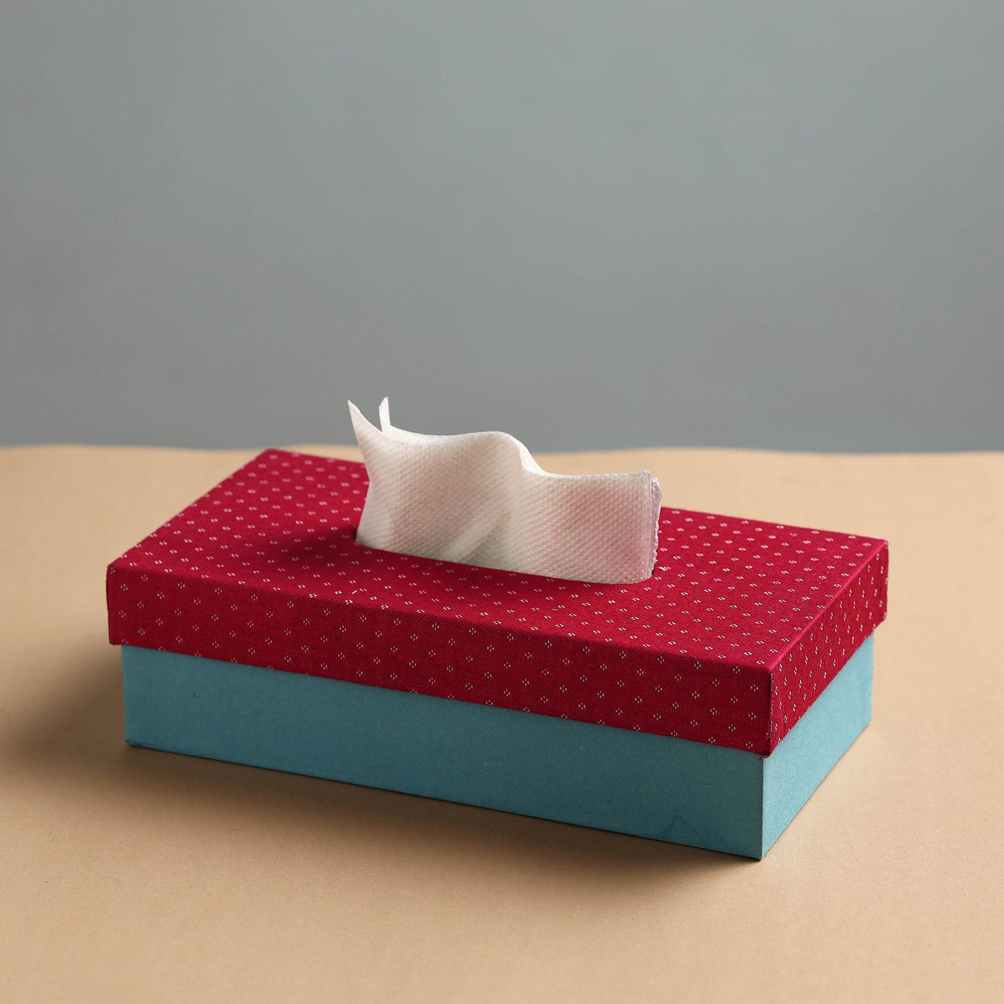 Blue Mashru Fabric Handmade Tissue Box