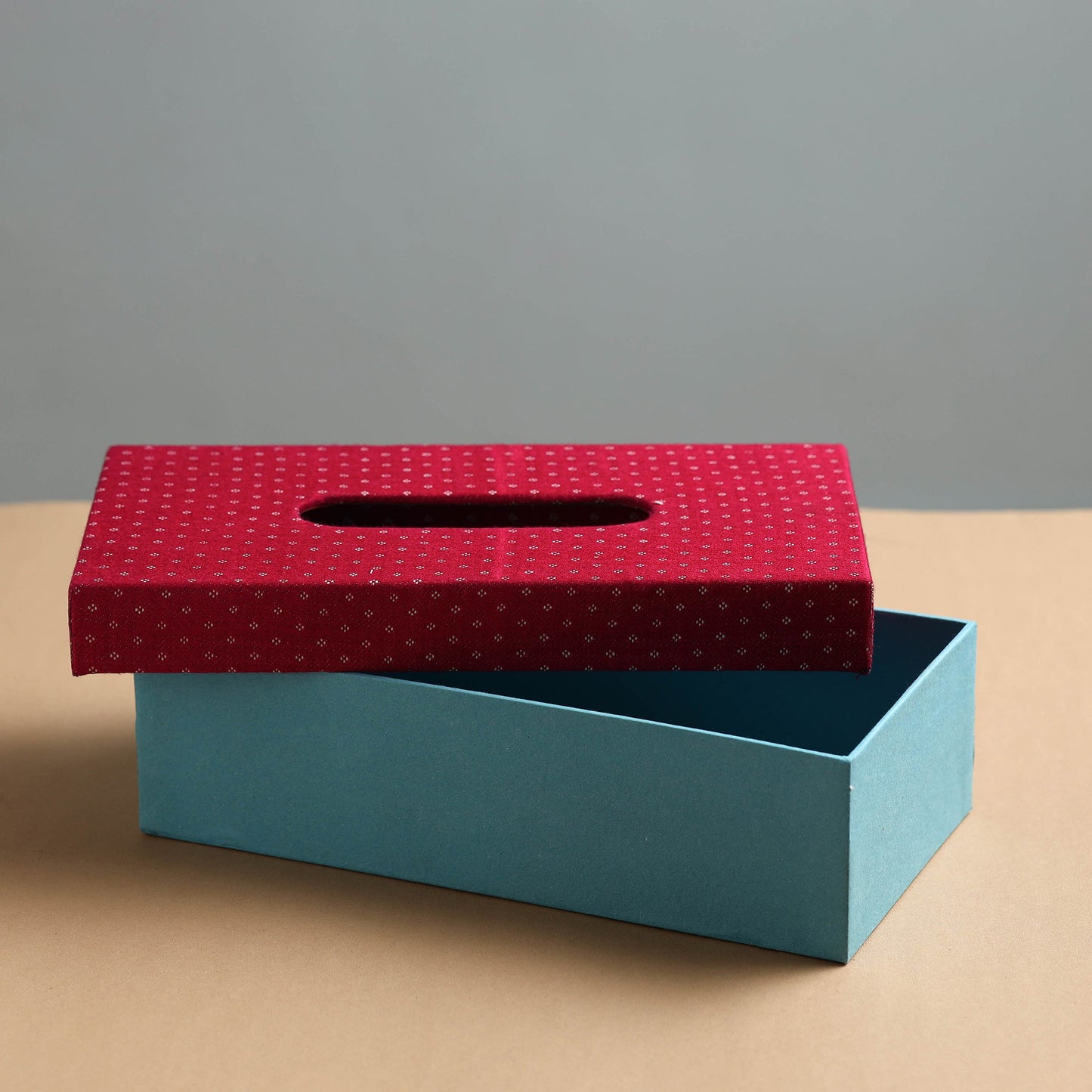 Blue Mashru Fabric Handmade Tissue Box