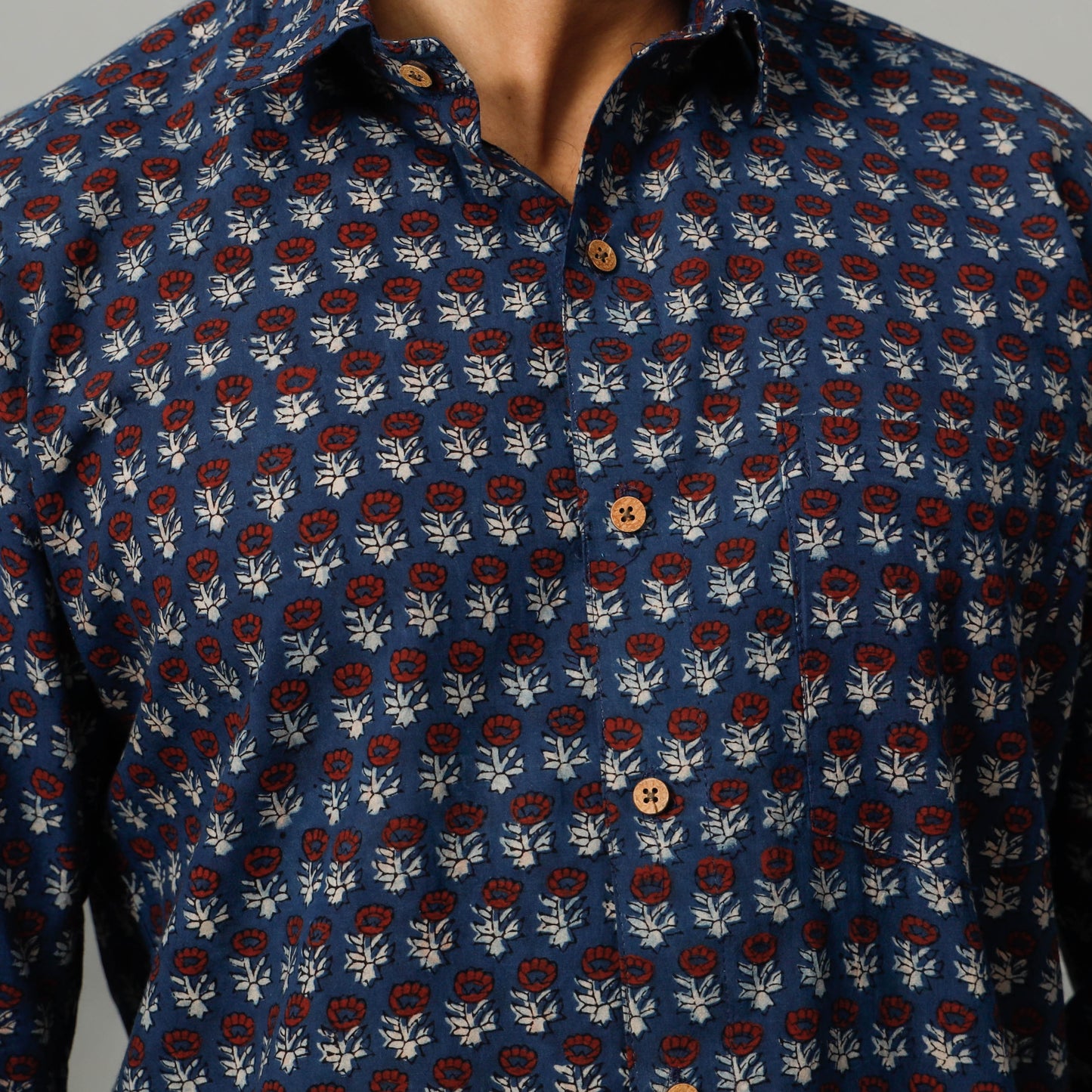 Ajrakh Block Printing Cotton Men Full Sleeve Shirt