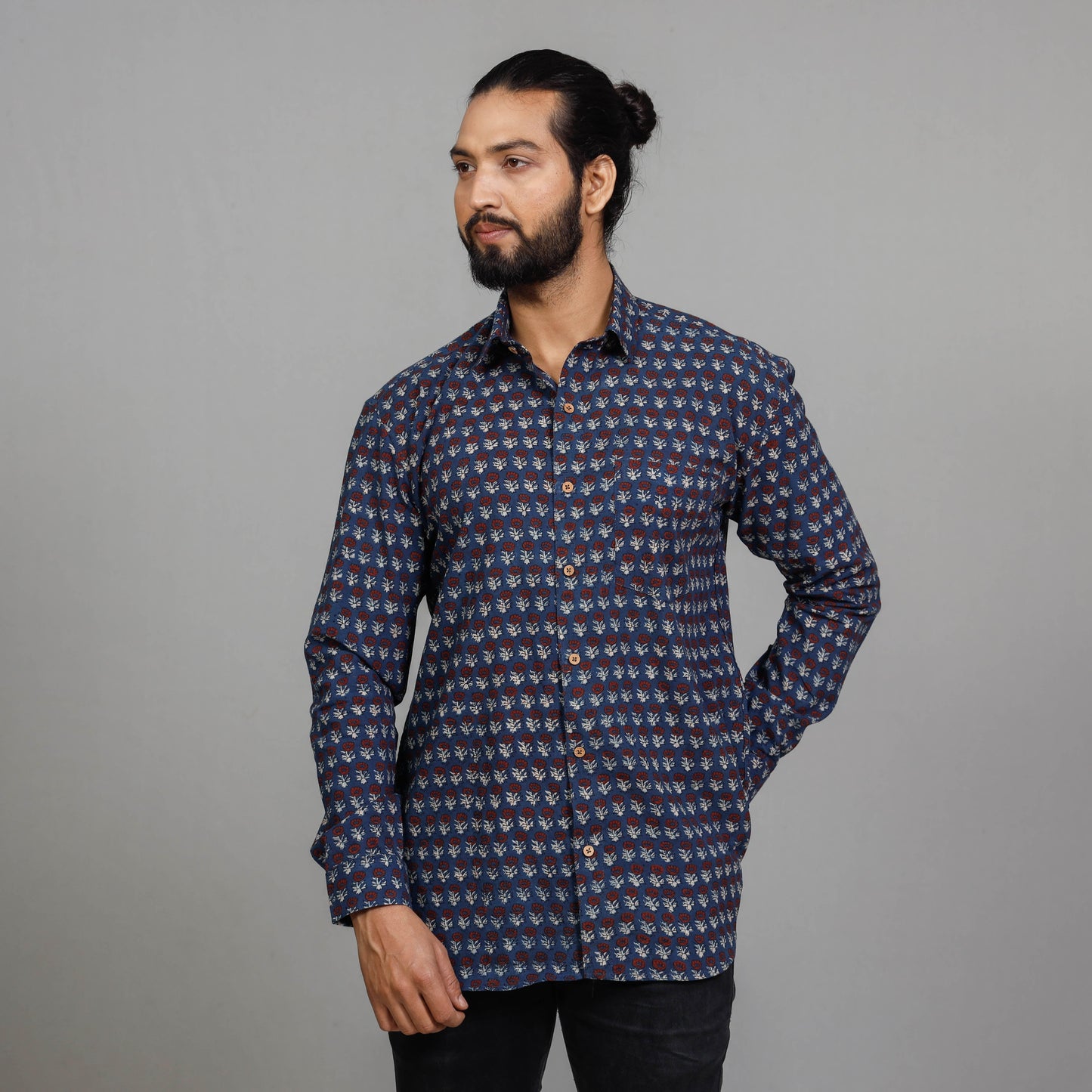 Ajrakh Block Printing Cotton Men Full Sleeve Shirt