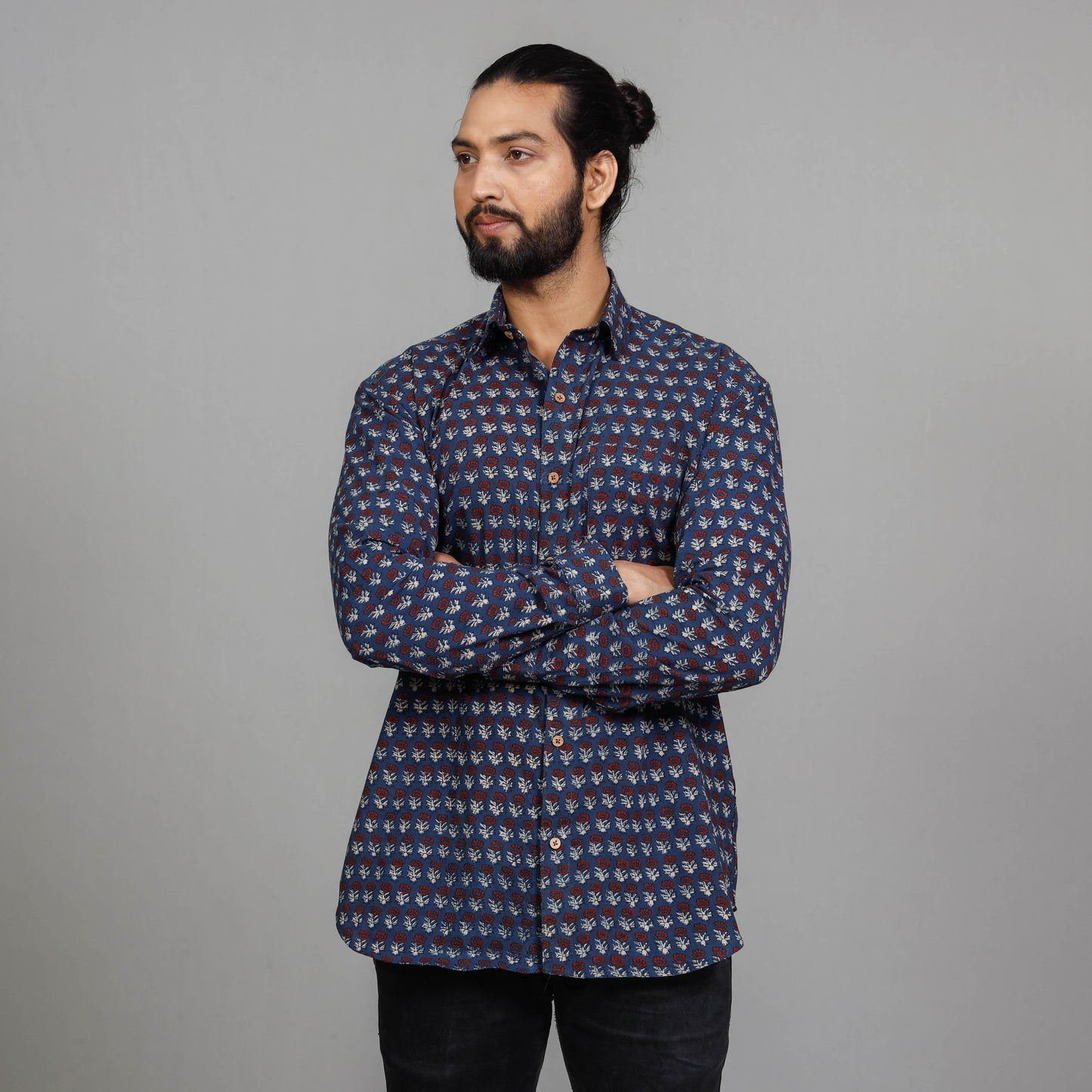 Ajrakh Block Printing Cotton Men Full Sleeve Shirt