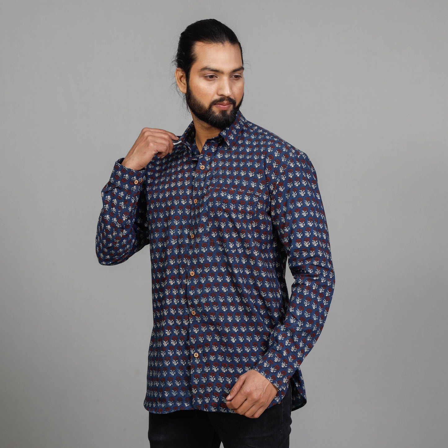 Ajrakh Block Printing Cotton Men Full Sleeve Shirt